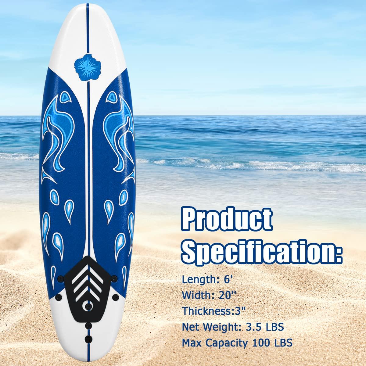 GYMAX GYMAX Surfboard, 6FT Stand Up Paddle Board with Removable Fins & Safety Leash, Lightweight Non-Slip Paddle Board for Teenagers, Adult, Beginners (Daisy)