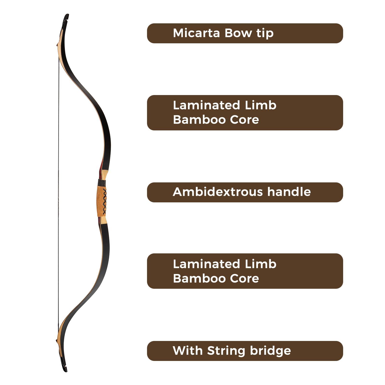 Deerseeker Outdoor Deerseeker Archery 52" Recurve Bow Traditional Longbow Handmade Tatar Horsebow Set Ambidextrous Bows for Adults & Youth Practice Target Shooting 20-80lbs