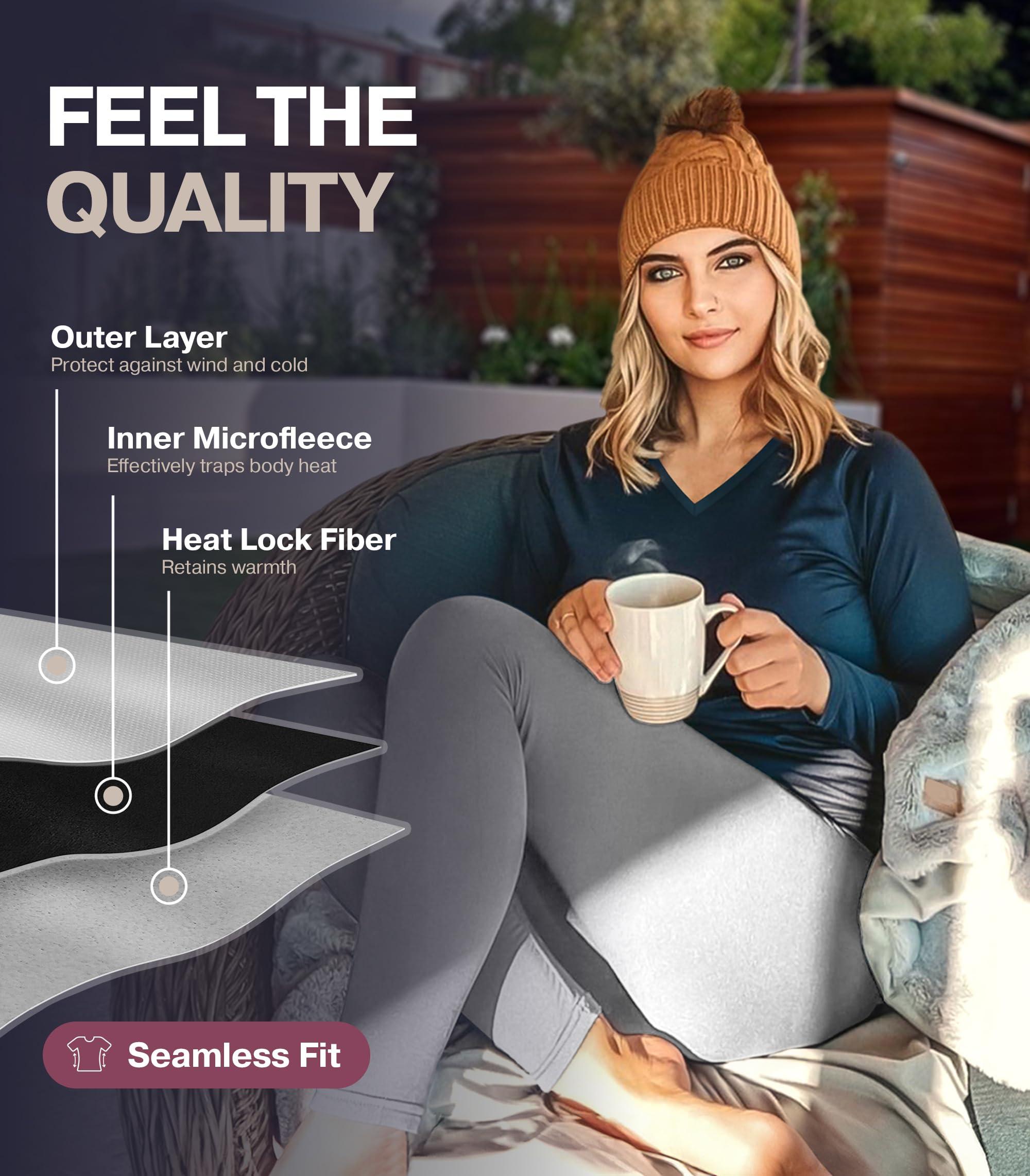 Thermajane Thermajane Long Sleeve V Neck Thermal Shirts for Women Cold Weather, Womens Thermal Underwear Tops, Base Layer Women Thermal (Black, X-Small)