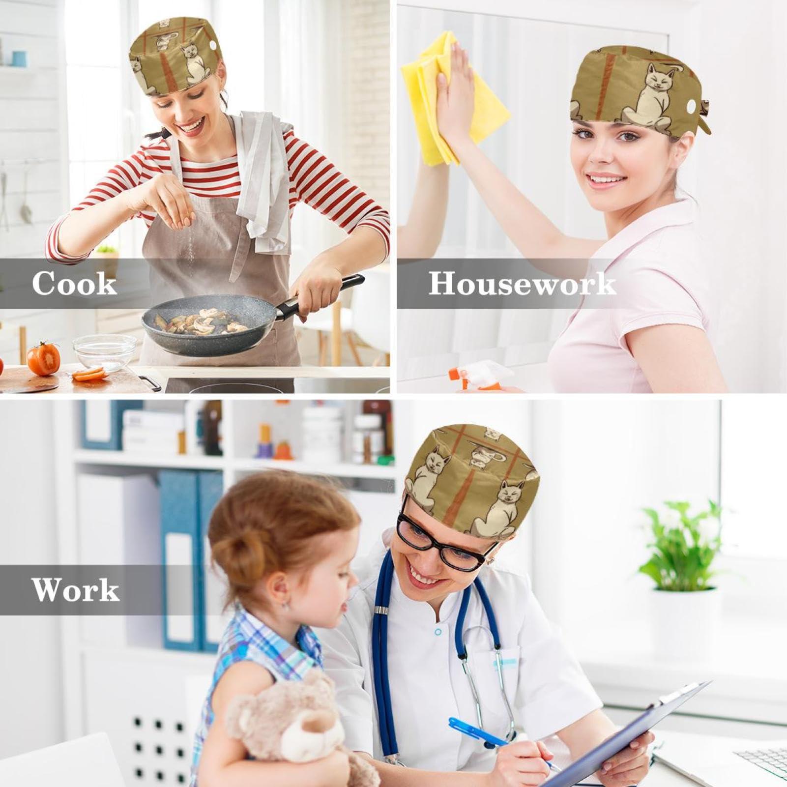 YTYVAGT Nursing Hats,Working Cap with Buttons and Cotton Sweatband,Animal Yoga Bulldog