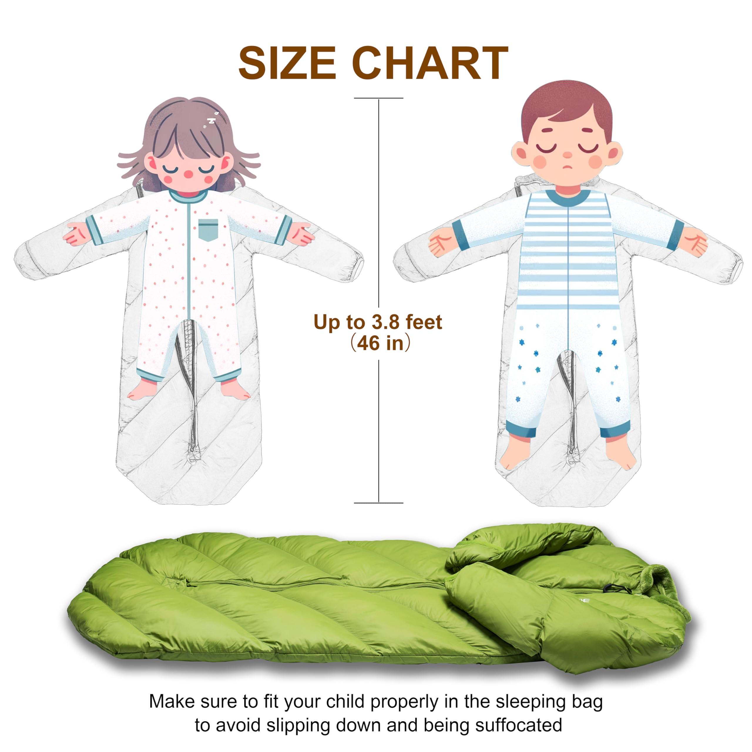 AZITREK AZITREK T40 Toddler Sleeping Bags Boys Girls | Ages 2-4 | Puffy Kids Sleeping Bag Camping Outdoor |up to 46 in| Lightweight Compact Comfort for Indoor Sleepover | Machine Washable (Garnish Green)