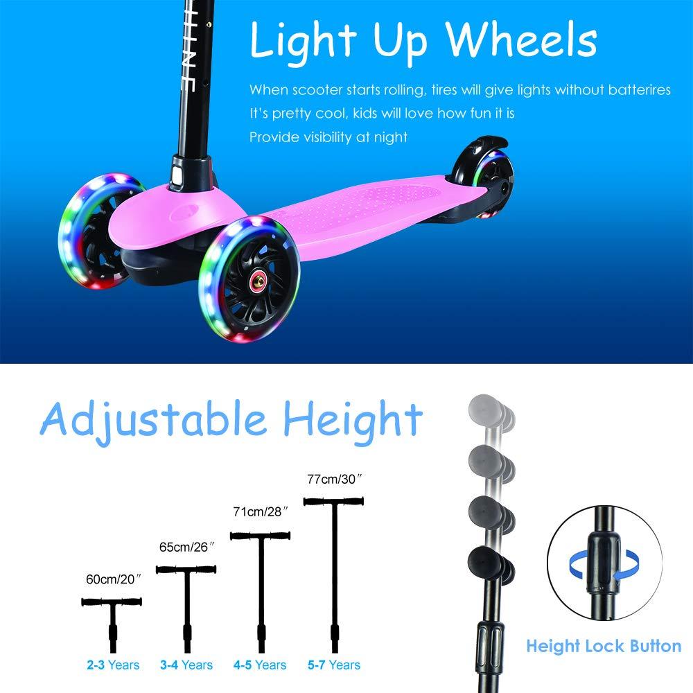 Hishine Toddler Scooter for Kids 3 Wheels Scooter for Boys Girls Kick Scooter with PU Flashing Wheels, Adjustable Height, Lean to Steer,Fits Children Ages 2-5 Years Old, Pink