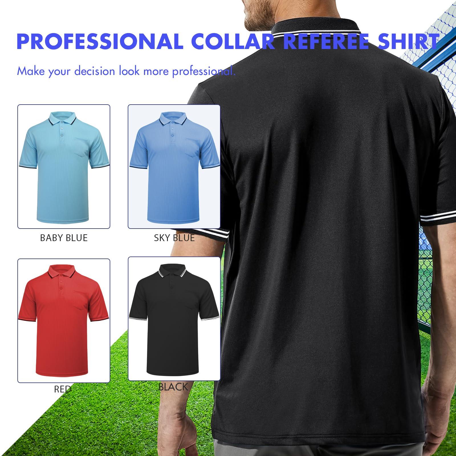 redgino Men's Baseball Softball Umpire Shirt Short Sleeve Polo Ref Jersey Referee Gear - Sized for Chest Protector Black L