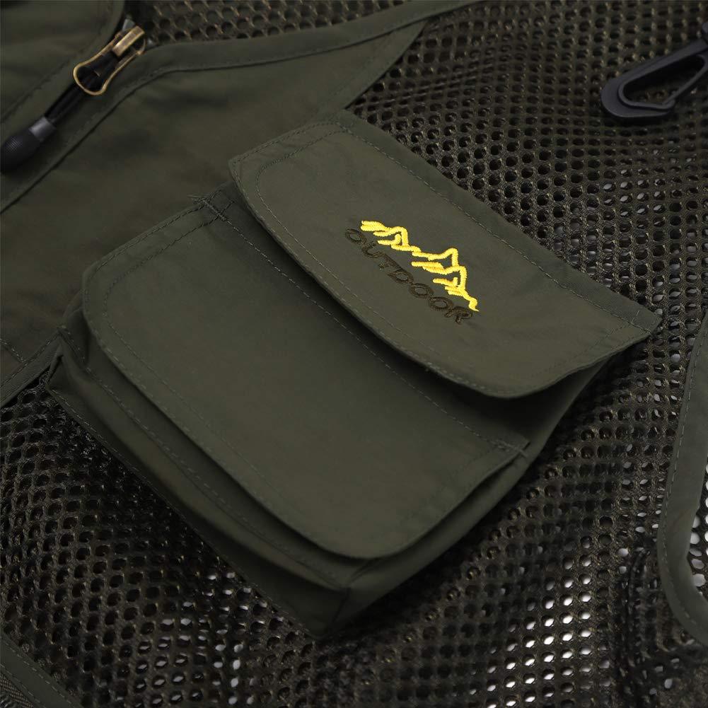 Ziker Ziker Men's Mesh Breathable Openwork Camouflage Journalist Photographer Fishing Vest Waistcoat Jacket Coat (as1, alpha, s, regular, regular, Army Green02)