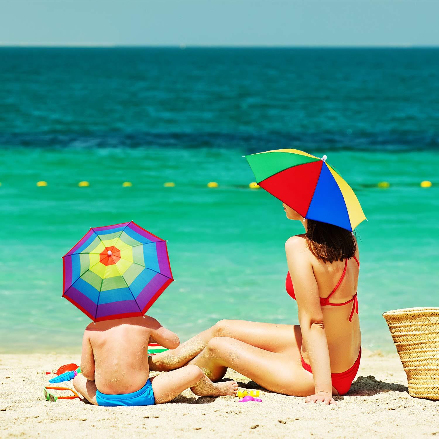 Syhood Syhood 3 Pieces Rainbow Umbrella Hats Camouflage Fishing Cap Beach Umbrella Headband(Style A)