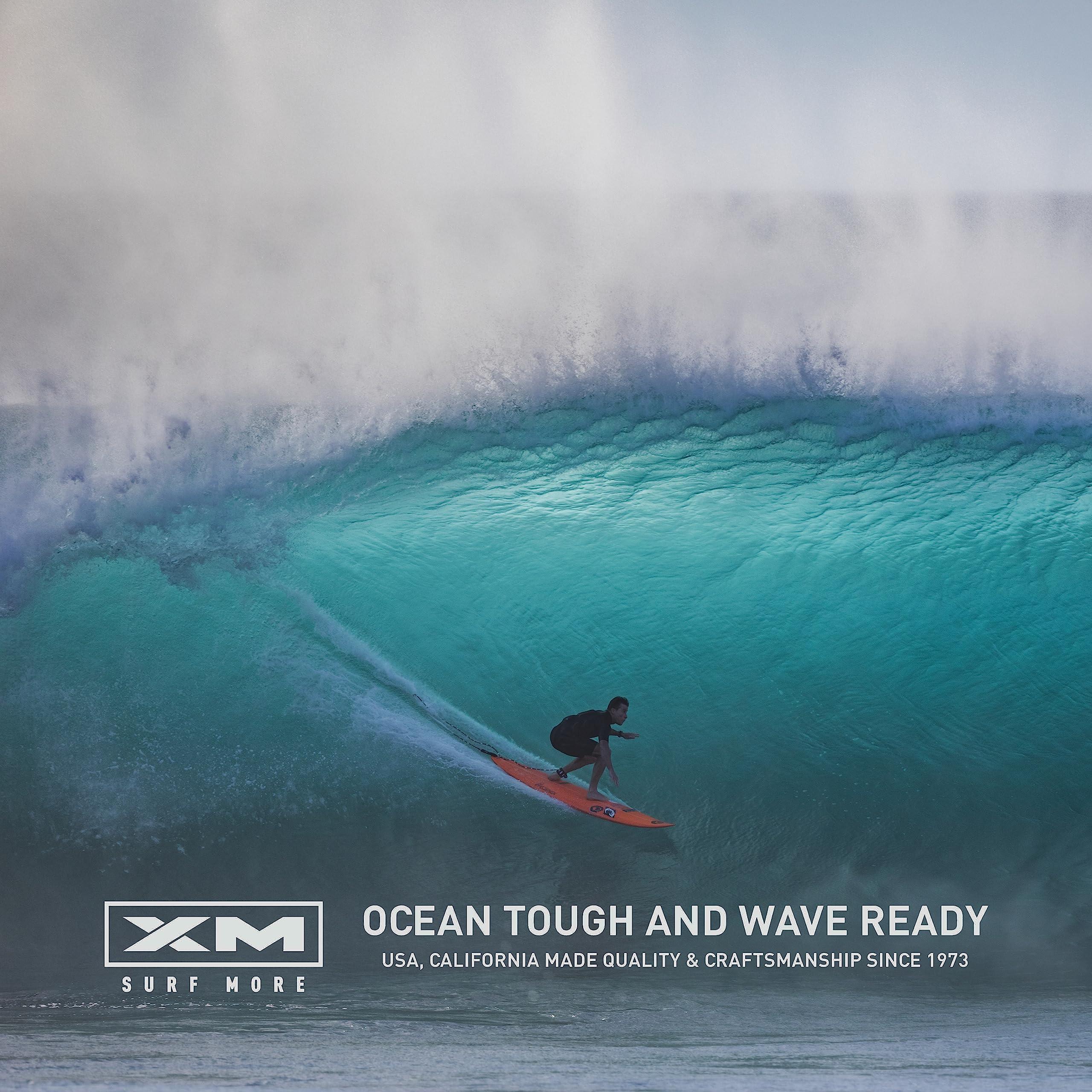 XM SURF MORE XM SURF MORE Regular 10ft Surfboard Leash with Tangle Free Upgrade, Cord Thickness (.270in), Key Pocket, Unbreakable Swivels, Detachable Railsaver, Made in USA