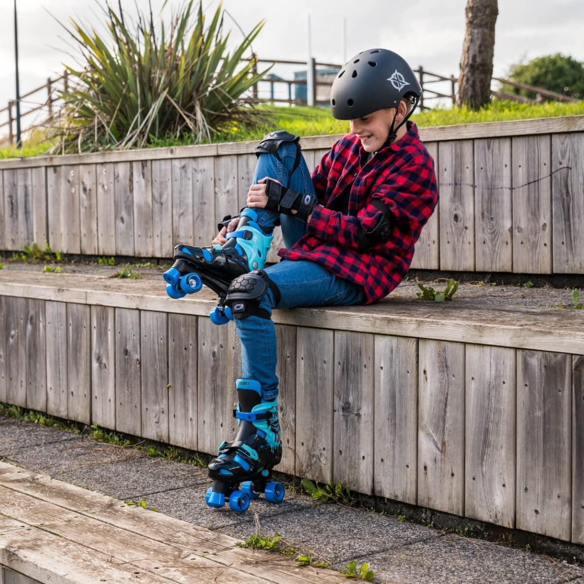 Osprey Osprey Roller Skates | for Kids, Beginners, Adjustable Sizing Quad Skates, 4 Wheel Skates, Durable Safe-Lock Straps, Multiple Colours