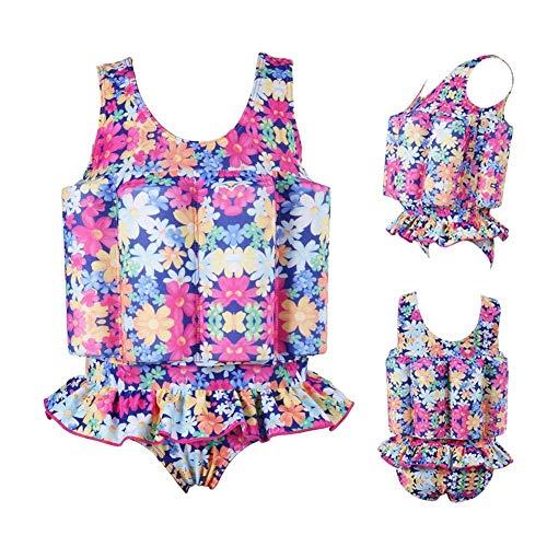 FYMNSI Kids Baby Floatation Swimsuit with Adjustable Buoyancy Float Suit Swim Vest One Piece Floating Swimwear for Boys Girls Toddler Learn to Swimming Bathing Suit Beachwear Colorful Floral 3-4T