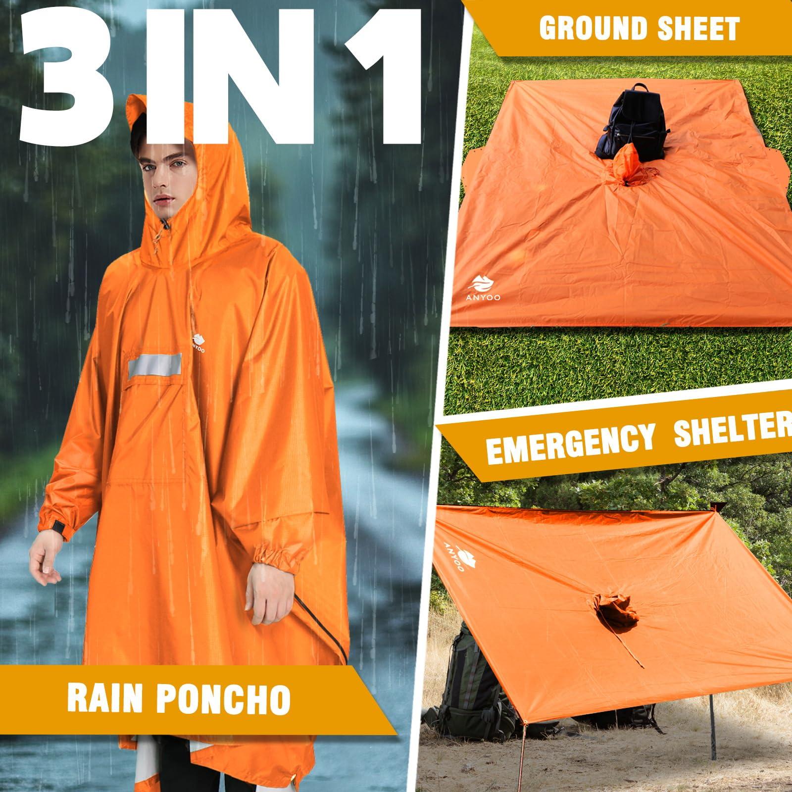 ANYOO ANYOO Hooded Rain Poncho for Adults with Pocket, Waterproof Lightweight Rain Coats for Men Women Reusable Rain Jacket for Emergency Camping Outdoor Activities