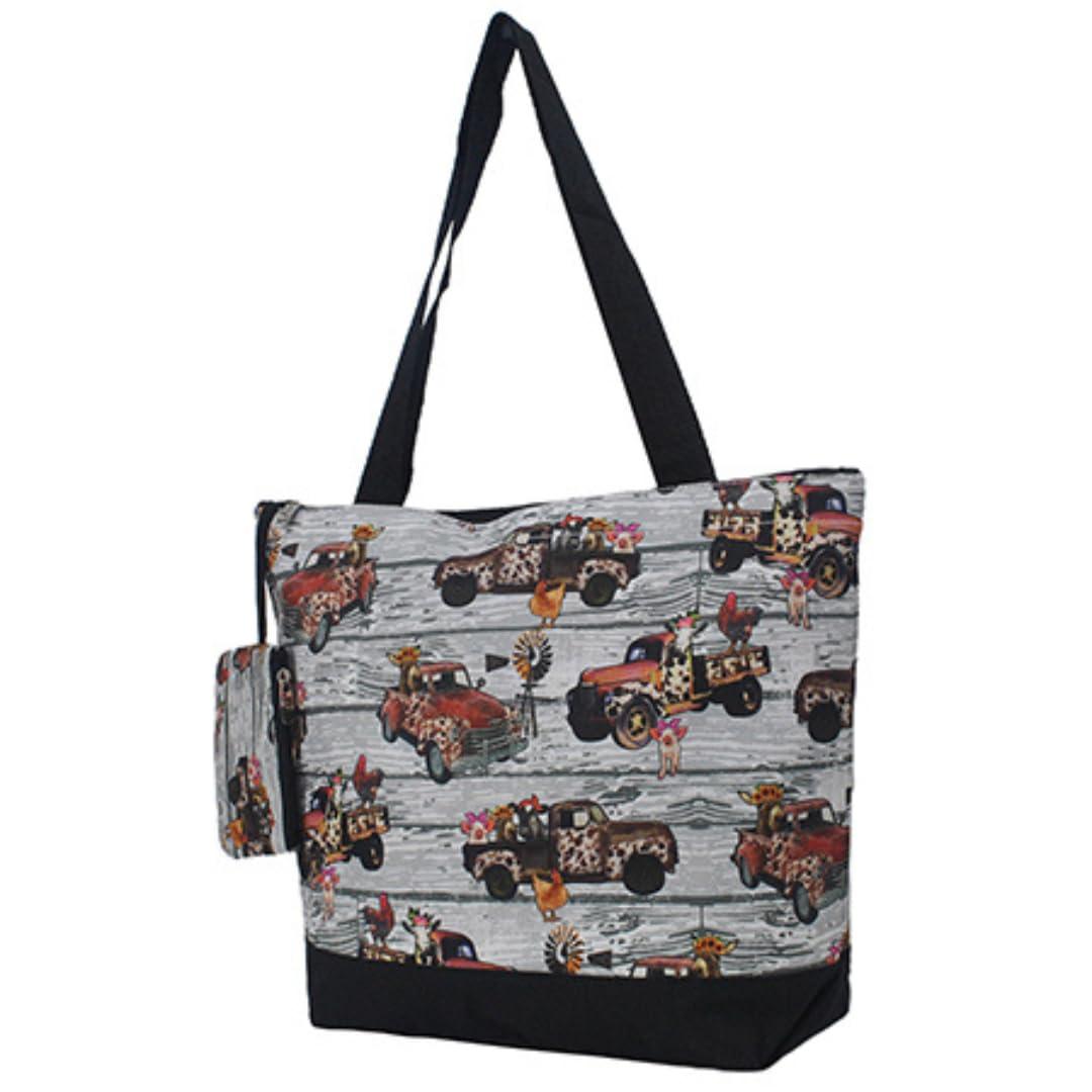 NGIL NGIL Medium Top Zipper Closure Canvas Tote Bag with Attached Matching Coin Purse For Moms and Nurses (Country Truck-Black)