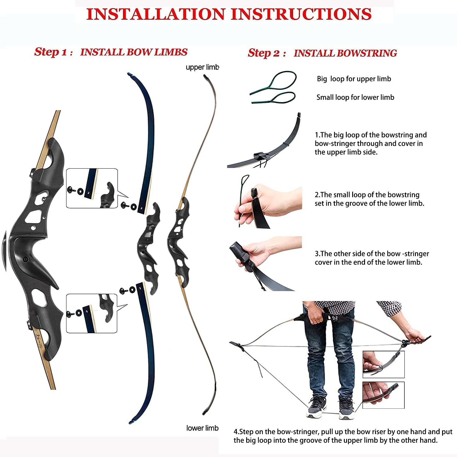 OBTOUTDOOR Black Hunter Recurve Bows Hunting Bow and Arrow for Adults Archery Bow 60\" 20-55 lbs Right Hand Aluminium Alloy Riser with Carbon Arrows Arrow Quiver for Shooting Competition (55 lbs)