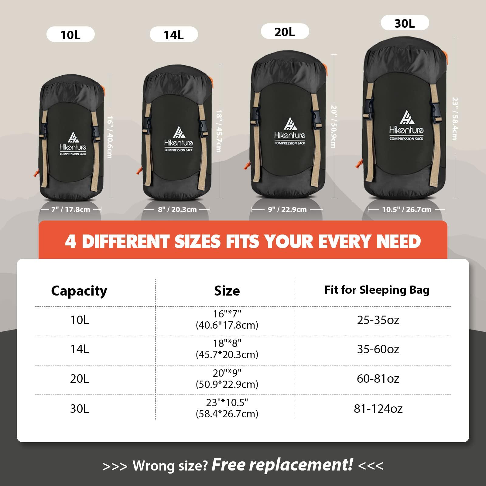 Hikenture Hikenture Compression Sack for Sleeping Bag, Upgrade Anti-Tear Nylon Sleeping Bag Stuff Sack, 10L/14L/20L/30L Water-Resistant Compression Bag, Storage Bag (Dark Green, 20L)