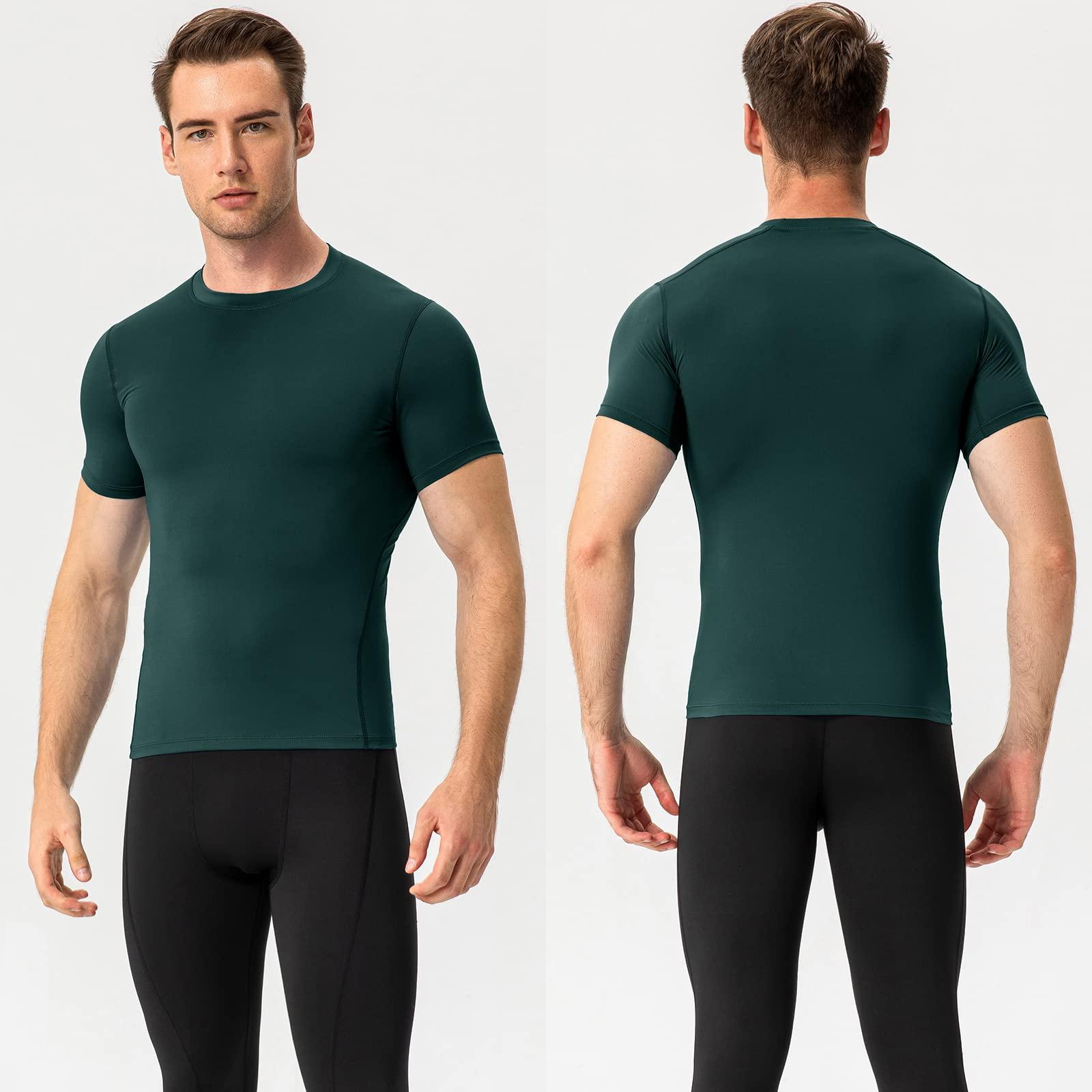 SPVISE SPVISE Dark Green Men's Compression Shirts Short Sleeve Cool Dry Athletic Workout Gym T-Shirt Top Activ Base Layer Undershirt