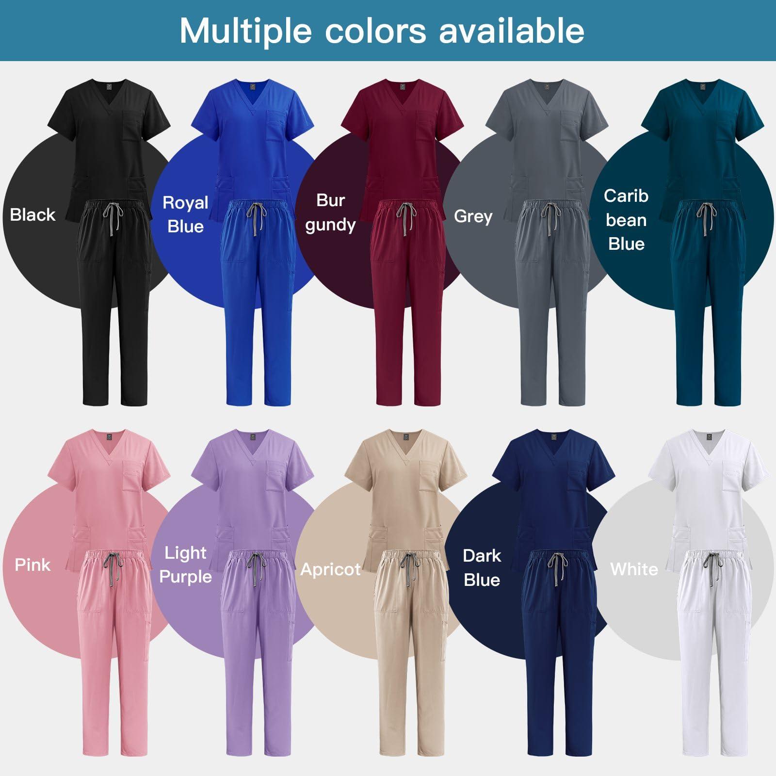 VIAOLI VIAOLI Scrubs Set Multiple pockets V-Neck Top and Drawstring Scrub Pant - Medical Uniform Women Scrub Set Clearance (Pink,XXL,XX-Large)