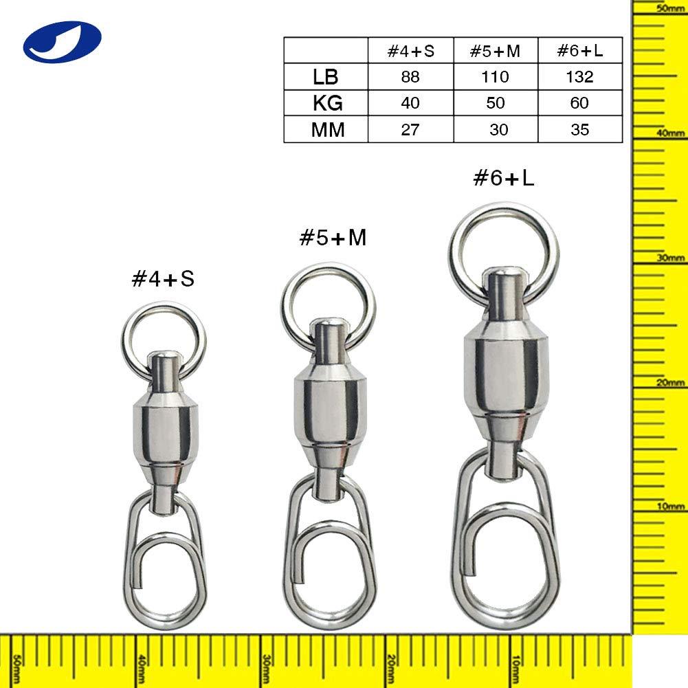 OCEAN CAT 50 Pcs Ball Bearing Fishing Swivel with Fast/Quick Snap 100% Copper Body High Carbon Stainless Steel Fishing Welded Ring Saltwater Freshwater Standard High Strength 88-132lb (#5+M (30mm), 50 Pcs)