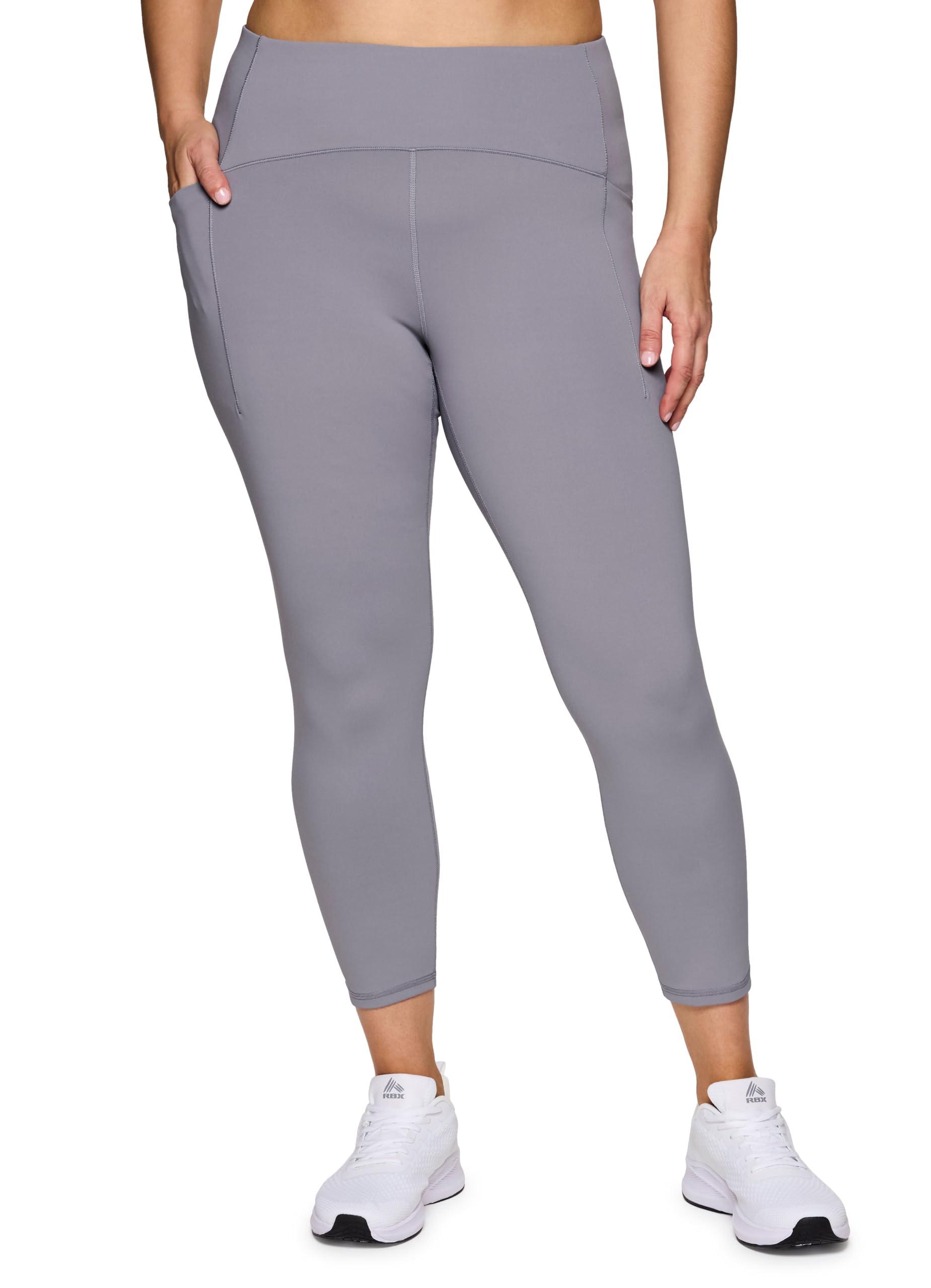 RBX RBX Women's Squat Proof 7/8 Legging with Pockets, Quick Dry Running Leggings with Curved High Rise Waistband with Plus Sizes Dolphin Grey L