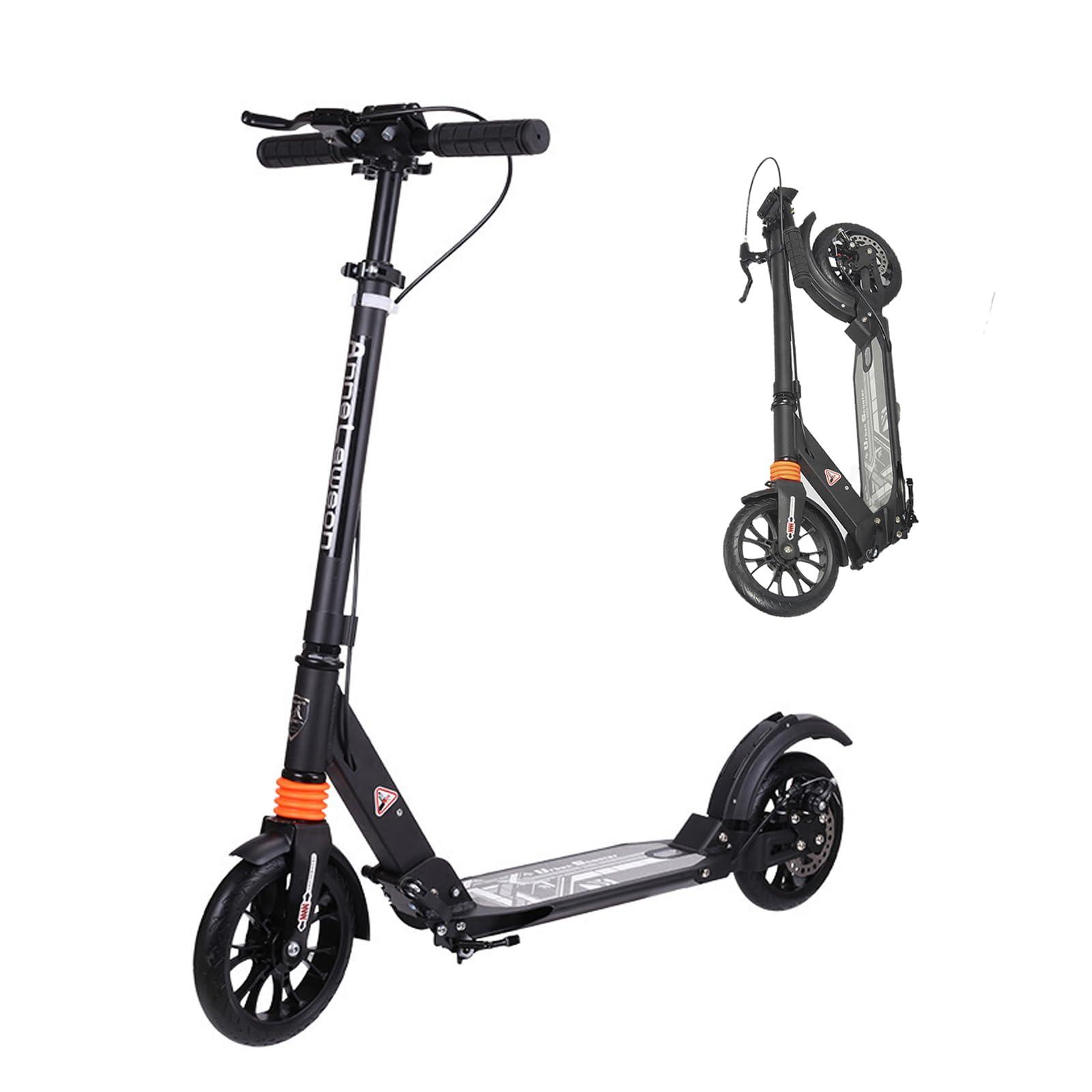 GLDDFDG GLDDFDG Foldable Kick Scooter Adult,Adjustable Height, Anti-Slip Rubber Grips,Extra-Wide Deck,Dual-Brake System,Lightweight Durable Aluminum Alloy Frame Scooter for Riders Up to 220 Lbs,Black