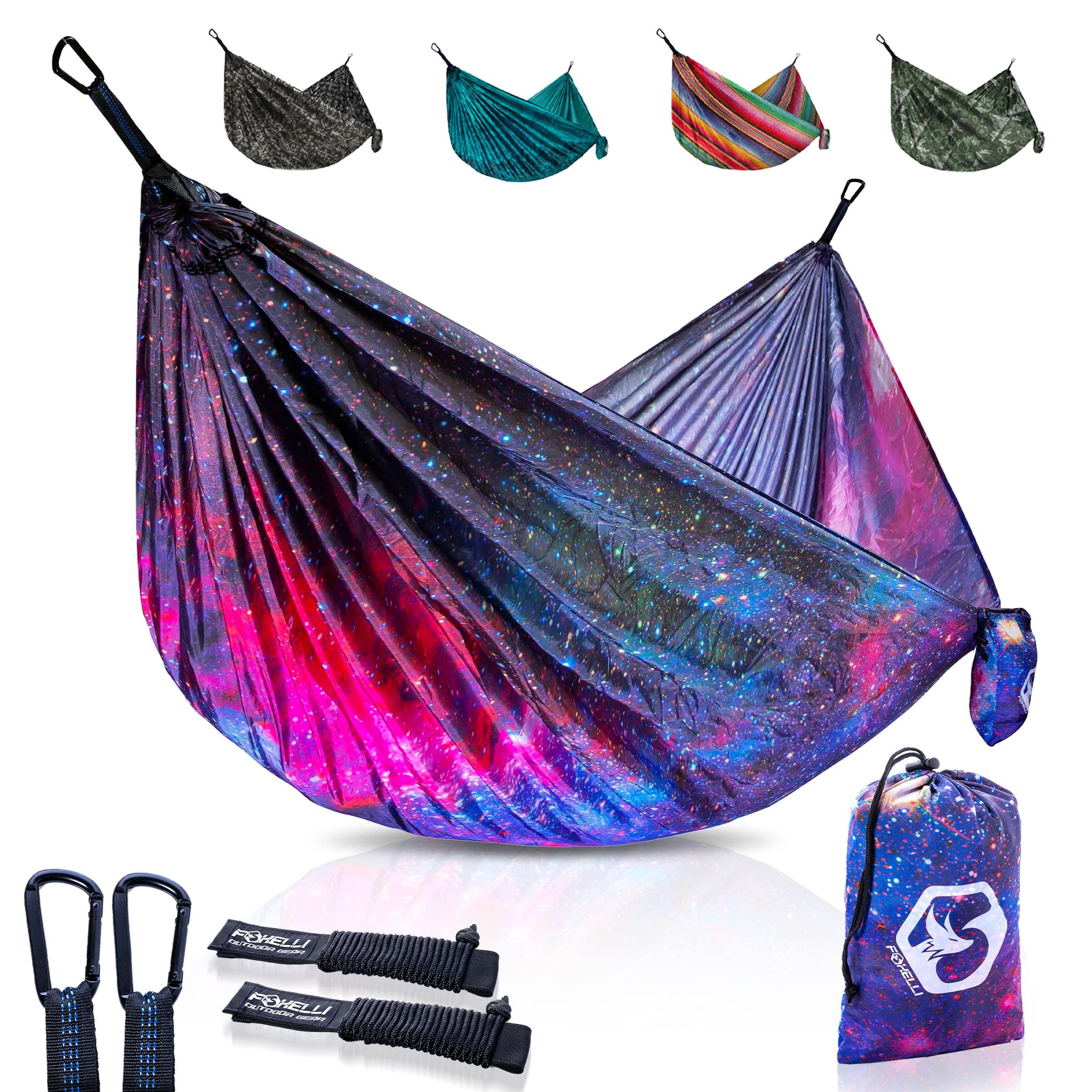 Foxelli Foxelli Camping Hammock Bundle of 2 Lightweight Parachute Nylon Portable Hammocks with Tree Ropes and Carabiners