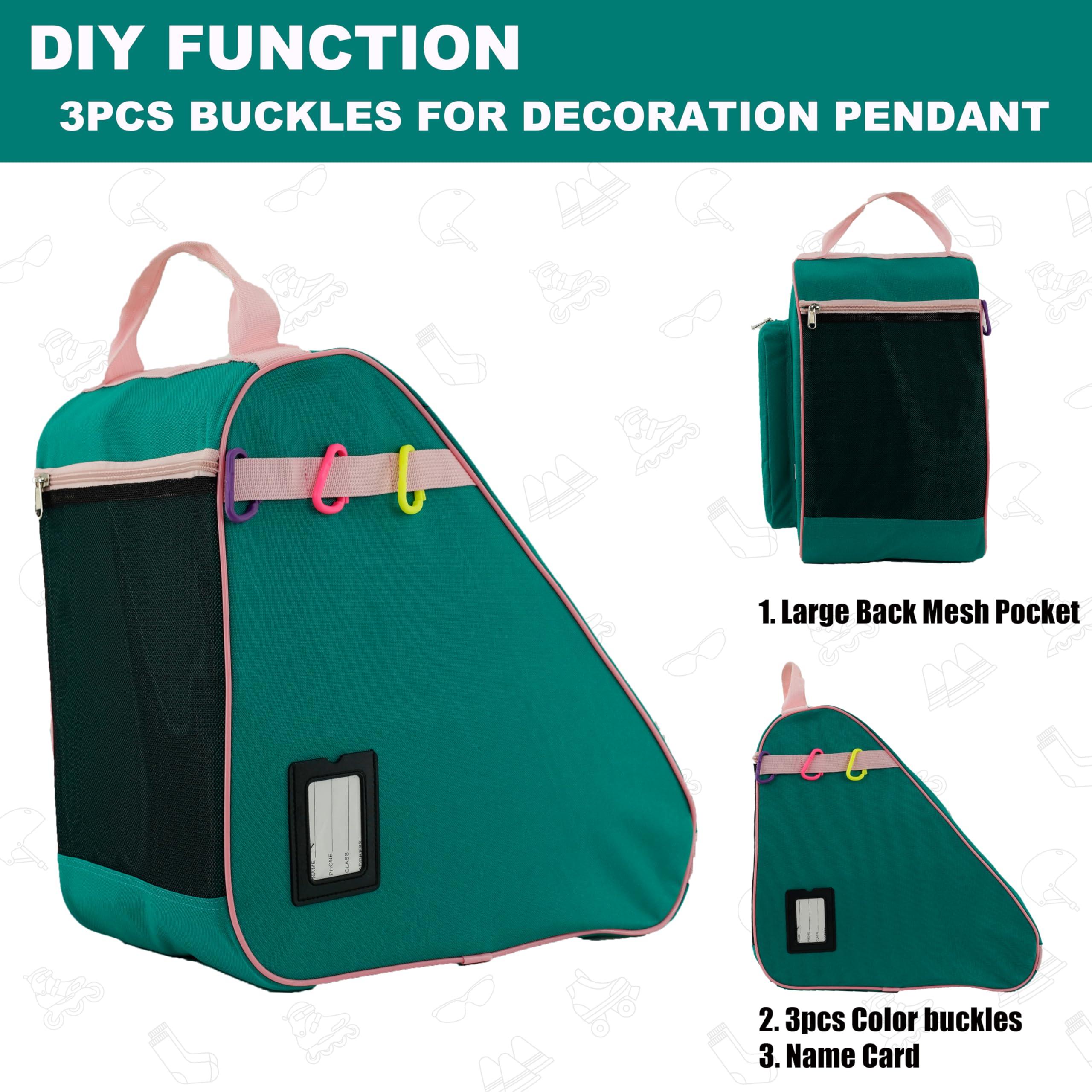 HEXIFUL HEXIFUL Skate Bag to Carry Ice Skates, Inline Skates, Roller Skates and Quad Skates for Both Kids and Adults (Green/Pink)