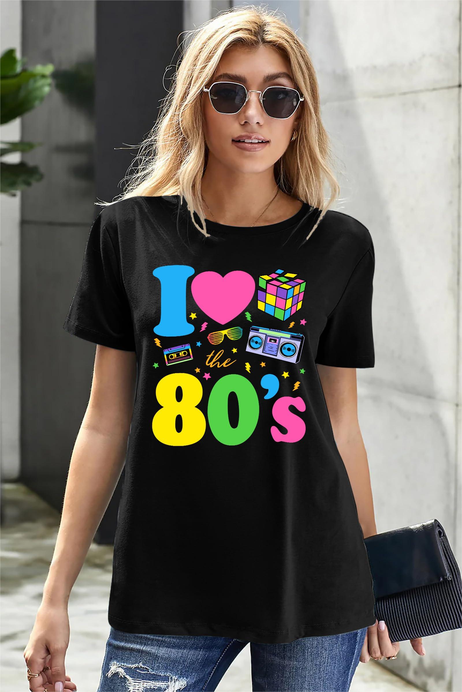 YI XIANG RAN YI XIANG RAN 80s Shirt for Women: I Love The 80's Shirt Vintage 80s Shirts Casual Retro 80s Outfits Fashion 80s Nostalgia Tees Tops(Black, XX-Large)