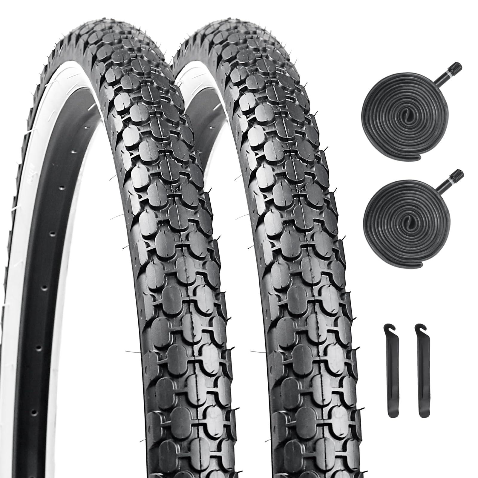 YILUXING 24x2.125 Inch Bicycle TiresYILUXING Folding Replacement Tires for Beach Cruiser Bike 2 Pack Bike Tires & Tubes with White Wall