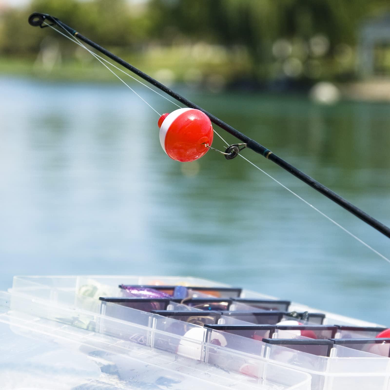 PATIKIL PATIKIL 1.75 Inch Fishing Bobber, 20 Pack Hard ABS Push Button Round Buoy Fishing Float Tackle, Red and White