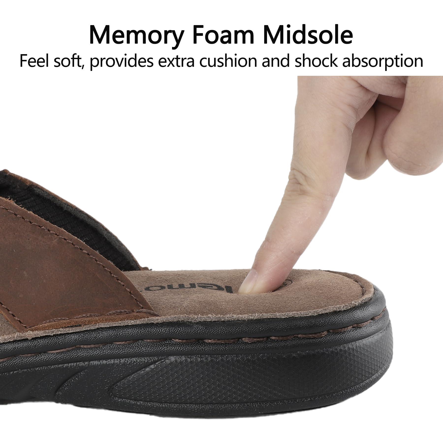 riemot riemot Men's Leather Sandals Outdoor Walking Cushioning Arch Support Sandals Casual Lightweight Non-slip Comfortable Summer Slides Shoes Brown US 9/ EU 42
