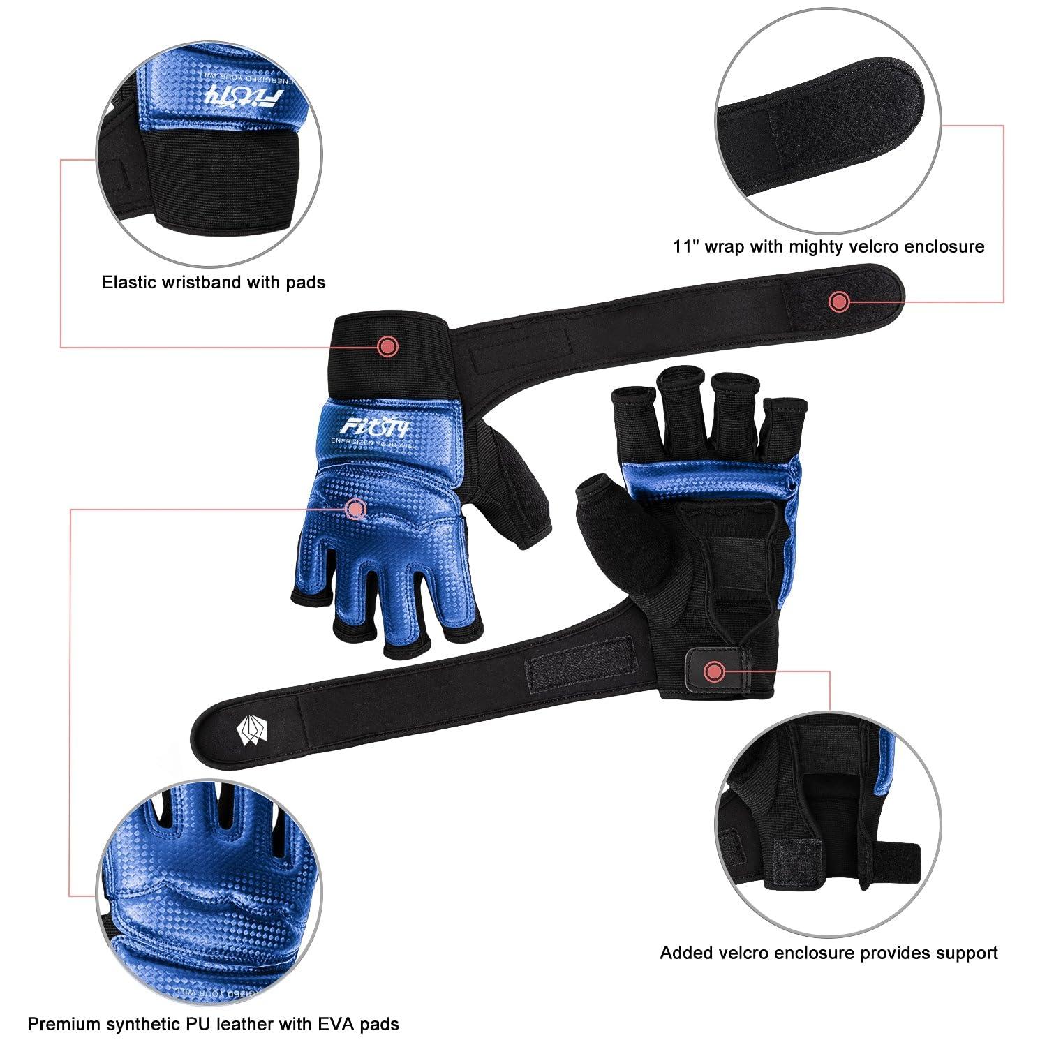FitsT4 Sports FitsT4 Sports Half Mitts MMA UFC Training Boxing Punch Bag Kickboxing Sparring Grappling Martial Arts Muay Thai Taekwondo Wrist Wraps Support Gloves for Women Men Kids Blue L