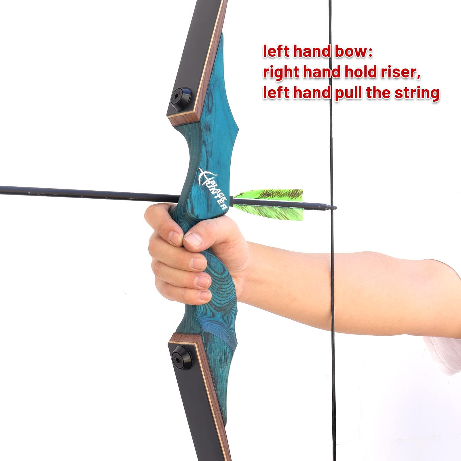 OBTOUTDOOR 60\" Black Hunter Takedown Recurve Bow Left Hand 20-60LBS Left Hand Bows Wooden Riser Hunting Bow for Adults Target Practice (60LBS)