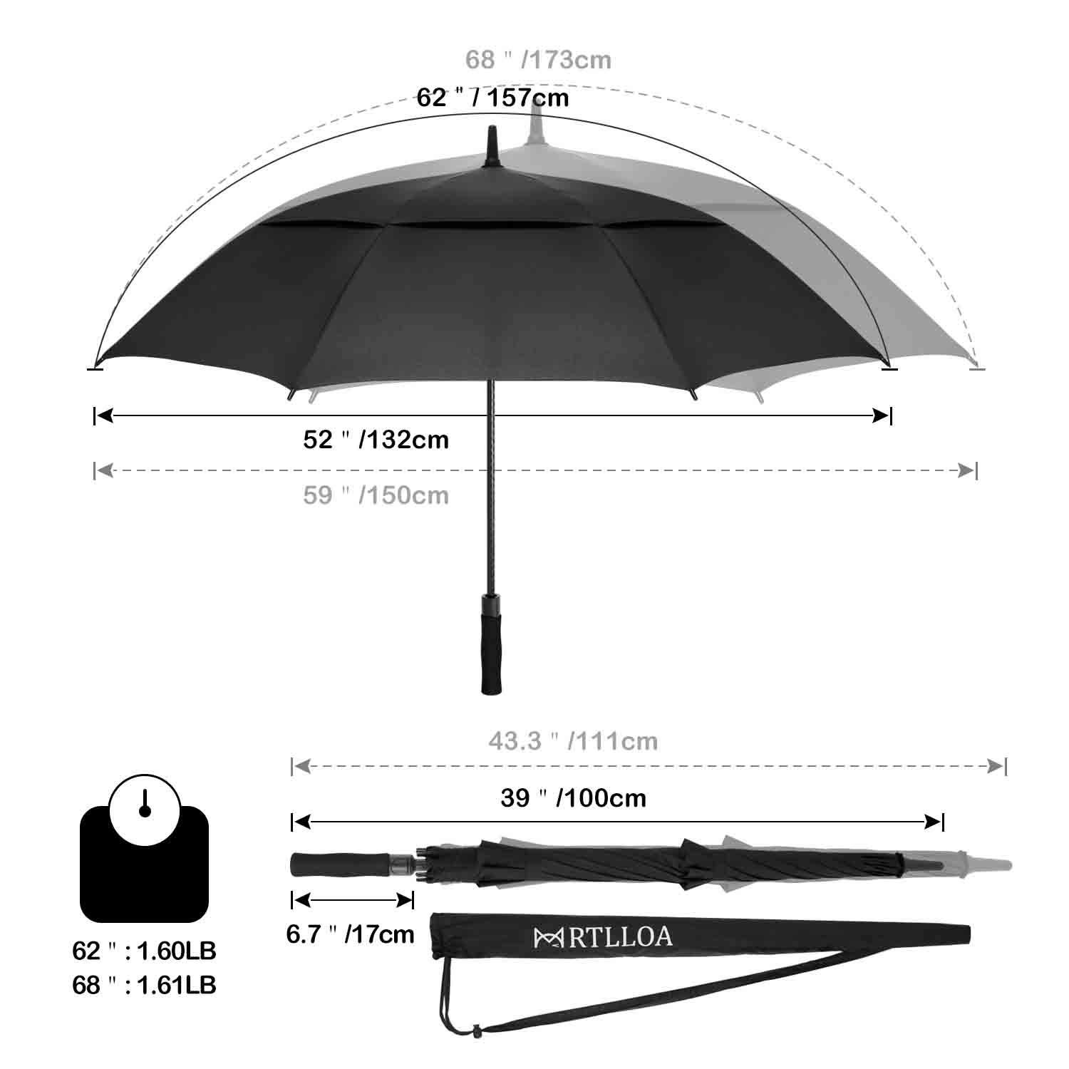 MRTLLOA MRTLLOA Automatic Open Golf Umbrella, Extra-Large Oversized Double Canopy Vented Windproof Waterproof Stick Rain Golf Umbrellas for Men and Women (Burgundy/62 inch)