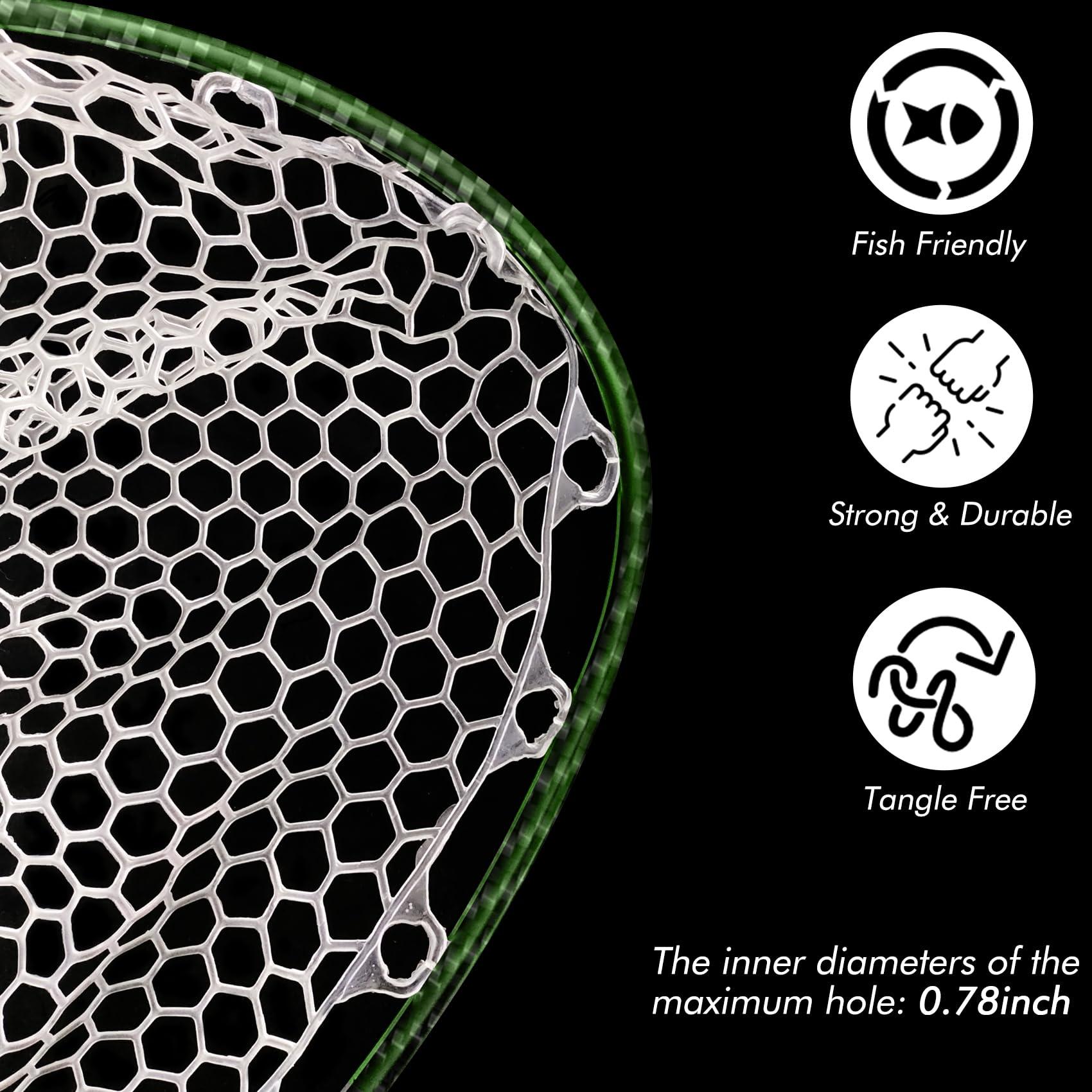 Riverruns Riverruns Carbon Fiber Landing Net - Fly Floating Fishing Net with Soft Rubber Trout Net and Measuring Lines on The Handle - Lightweight and DurableLong Handle/Green/Carbon Pattern