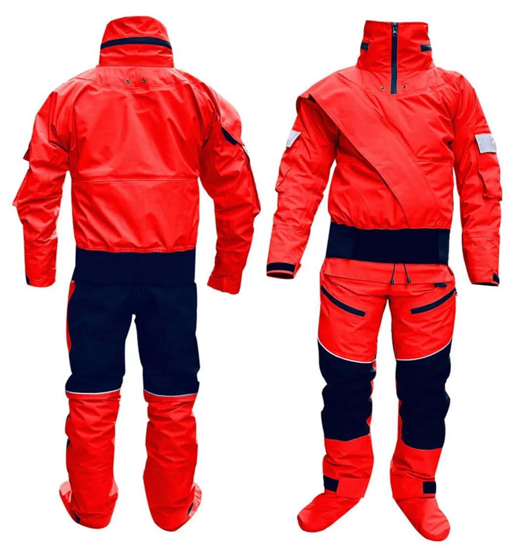 Wjnvfioo Wjnvfioo Kayak Dry Suits Men Hooded One-Piece Overall Paddling Drysuit Waterproof Survival Rescue Clothes EN8 S