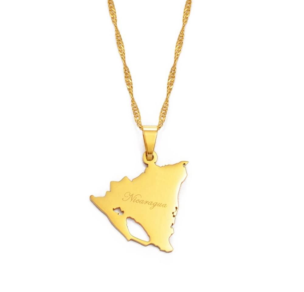 Dan CECE KELE Dan CECE KELE Map Pendant Necklace - Nicaragua Map Necklace for Unisex Jewelry, Nicaraguan Map Pendant Party Dress Accessories Ethnic Style, Charm Patriotic Symbol Necklace Gift,Gold,45Cm Chain