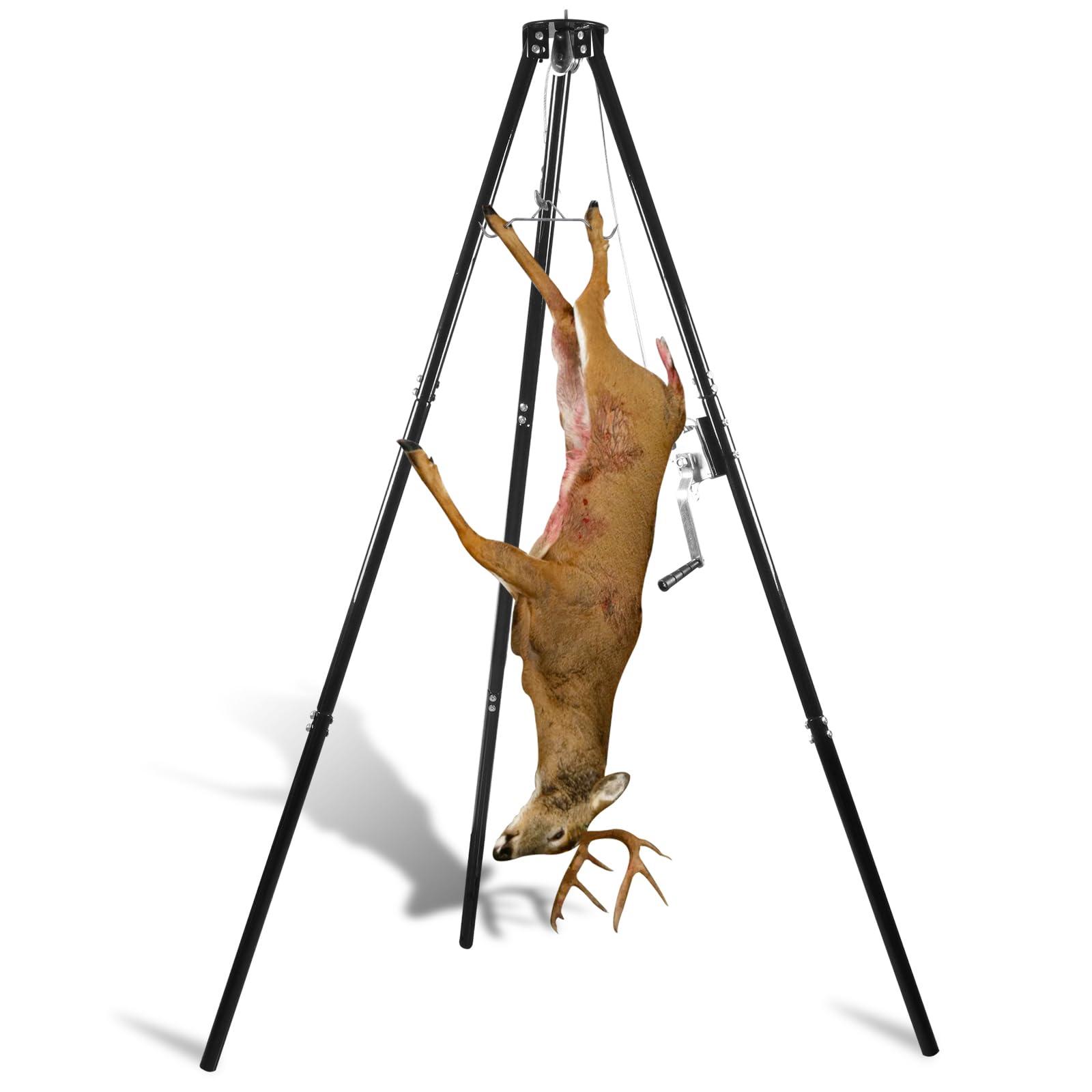 Smarkey Tripod Game Deer Hoist Stand Hanger Rack with Gambrel and Manual Winch for Hunting, Hide Skinning and Field Dressing -500 lb Capacity