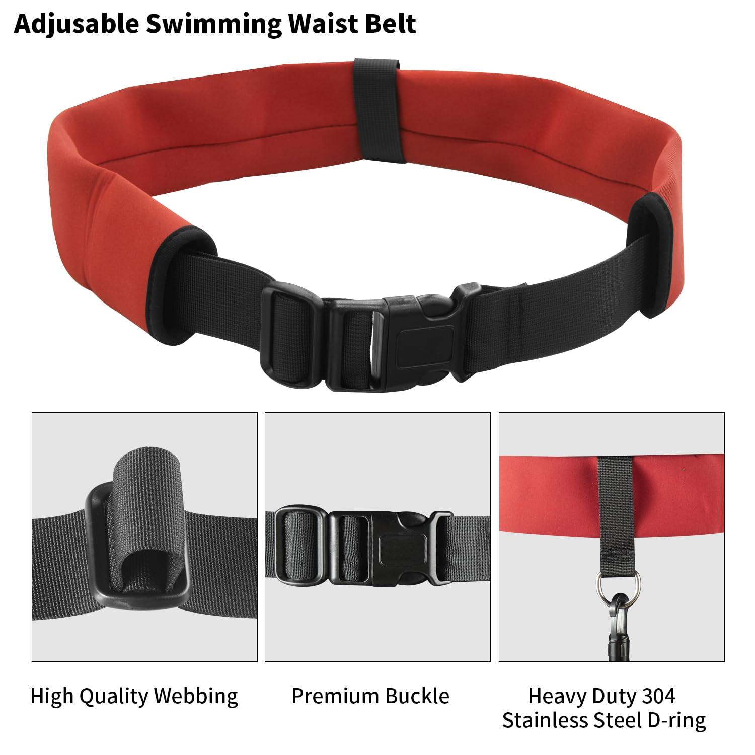 WONEWTH WONEWTH Swim Tether Resistance Belt Stationary Swimming, Pool Swim Bungee Training Belt, Swim Trainer Harness Belts for Adults Exercise (Red)