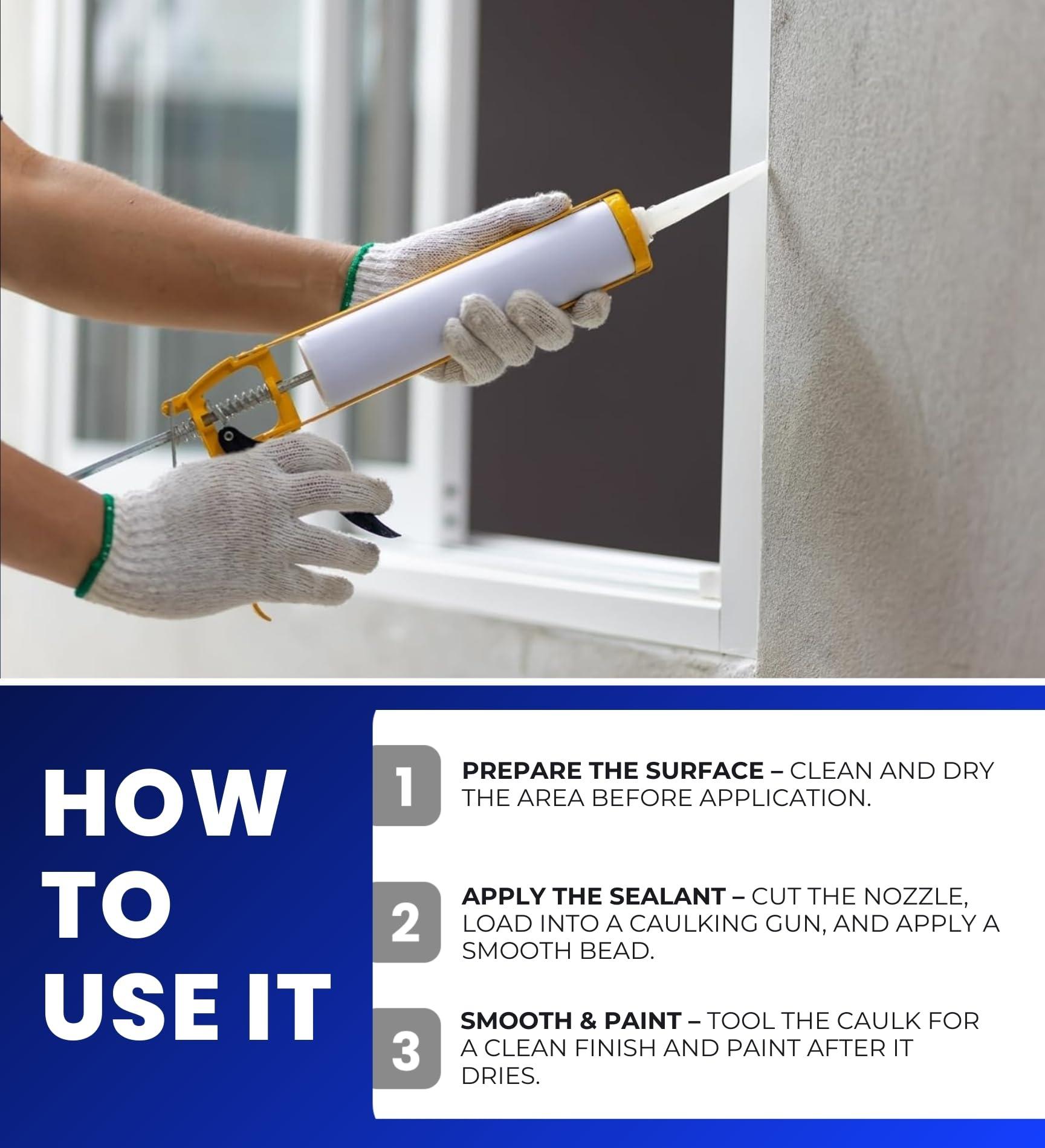 GROVE DAP Dynaflex 230 Sealant 10.1 oz Bundle with Microfiber Cloth - Waterproof - Elastomeric Caulk Sealant for Windows, Doors, and More - Indoor/Outdoor Use - White - (3 Items)