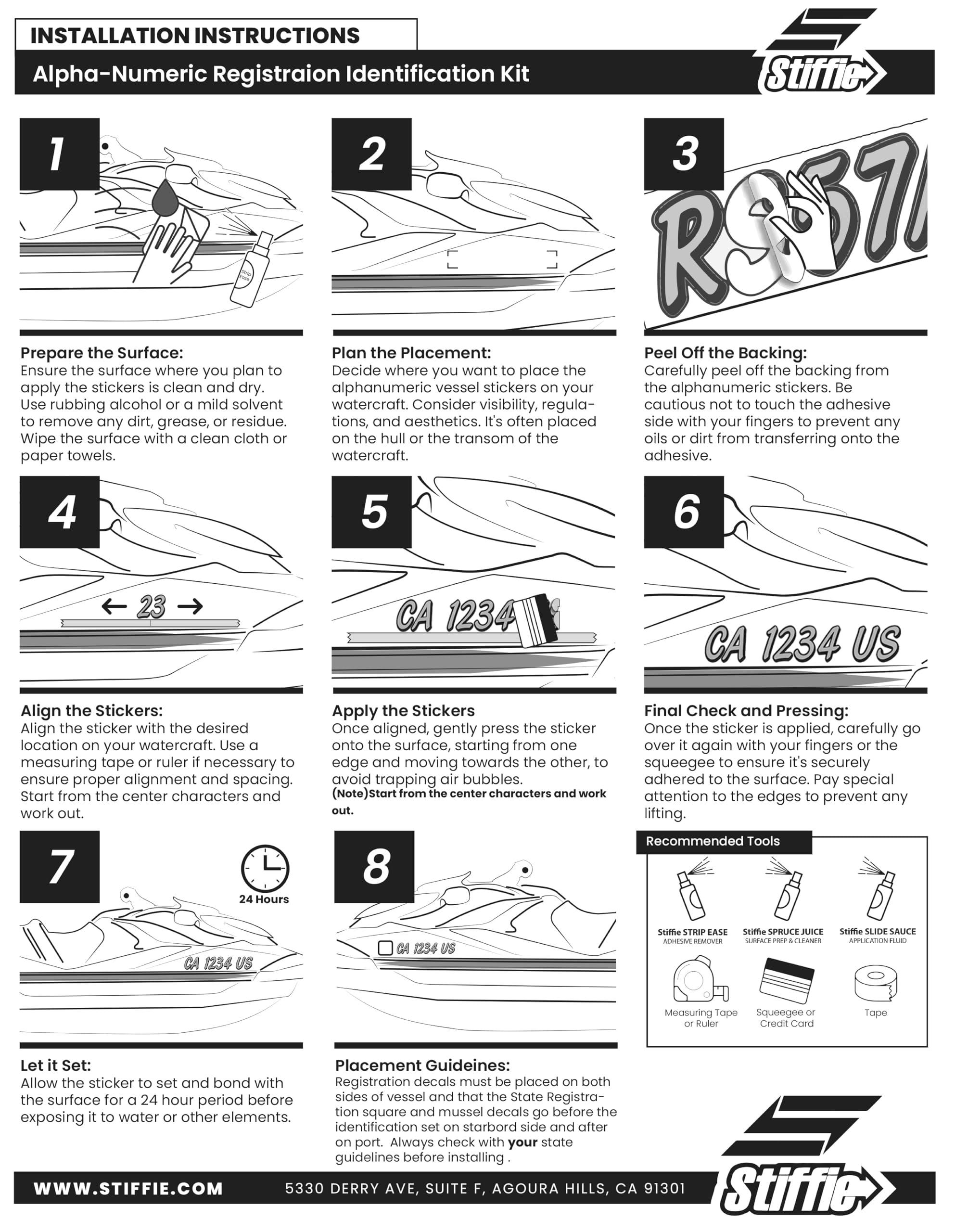 Stiffie STIFFIE Uniline Octane Blue 3\" Super Sticky Boat & PWC Registration Decals  Numbers Letters Stickers