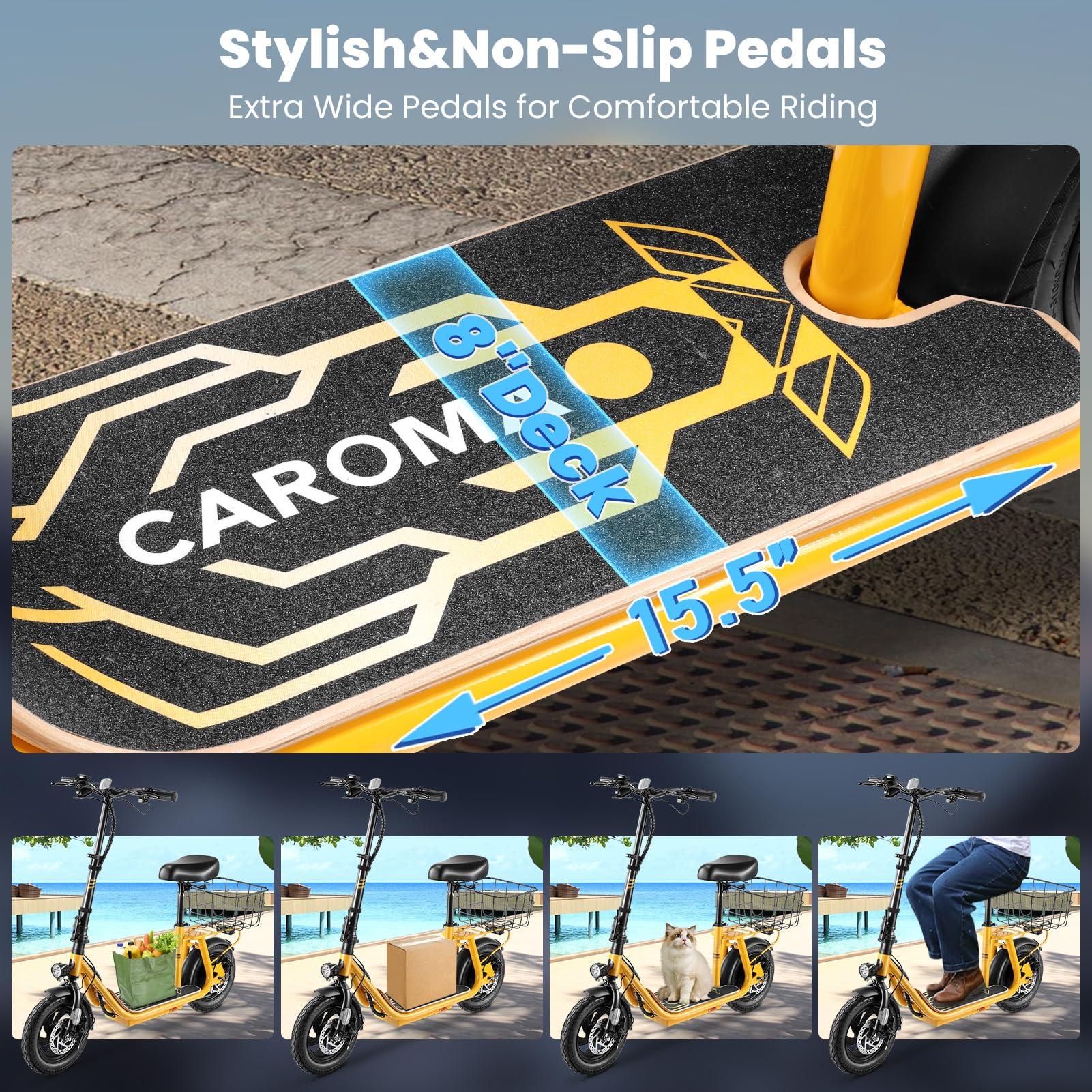 Caroma Caroma Peak 800W Electric Scooter Adults, 30 Miles Max Range, Adjustable Handlebar Height, Foldable Electric Scooter with Seat, Detachable Large Basket, Commuter E-Scooter for Adult and Teens