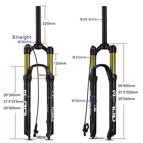 BOLANY BOLANY Bike Suspension Fork MTB Bicycle Magnesium Alloy Suspension Front Fork 26/27.5/29 inch, Straight Steerer and Tapered Steerer Air Fork (Manual Lockout - Remote Lockout)
