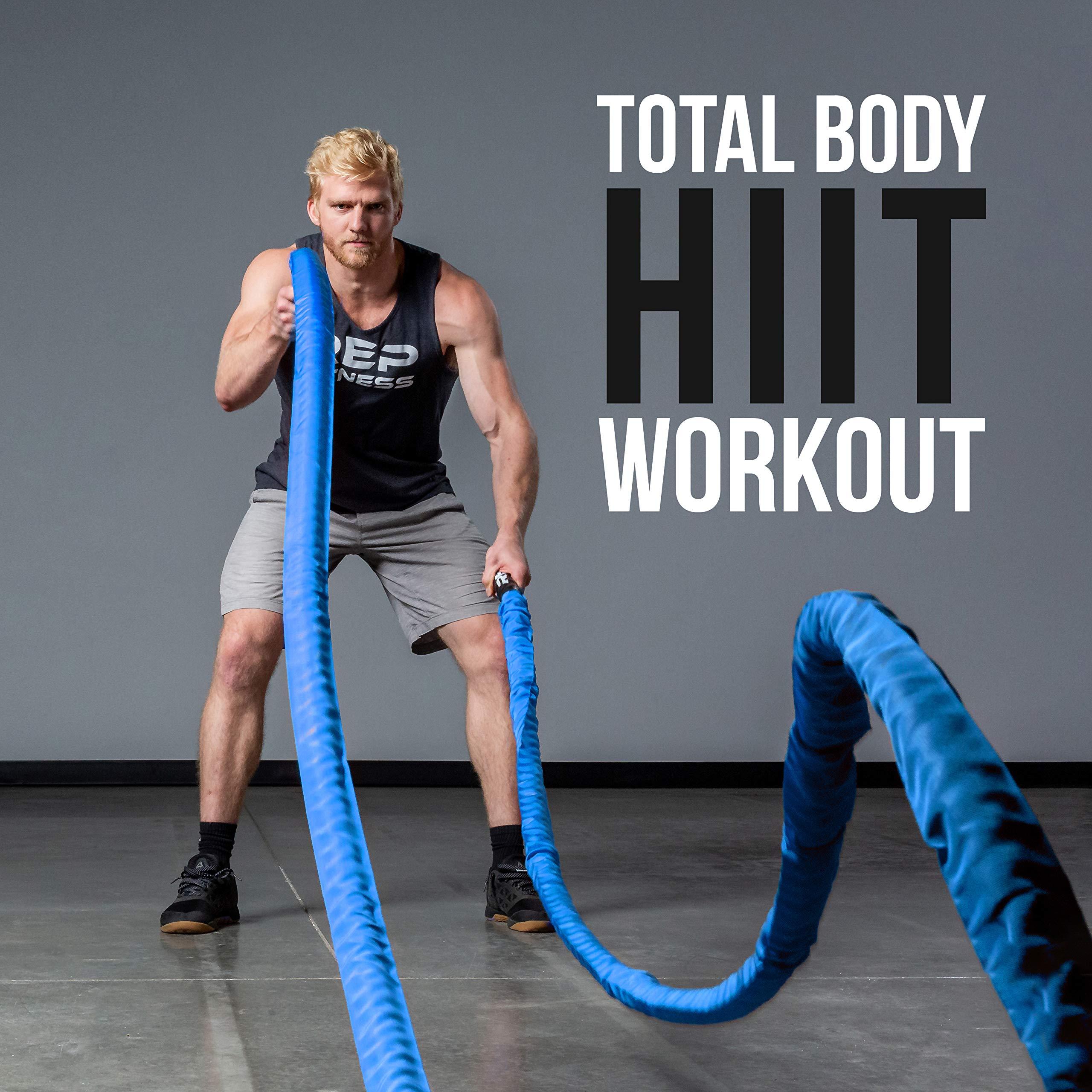 REP REP Battle Ropes - PolyDacron Battle Rope for Strength and Conditioning Workouts 1.5" and 2" Diameter, 30ft, 40ft, 50ft Lengths with Optional Cover Sleeve (Blue With Sleeve, 1.5 x 50 ft)