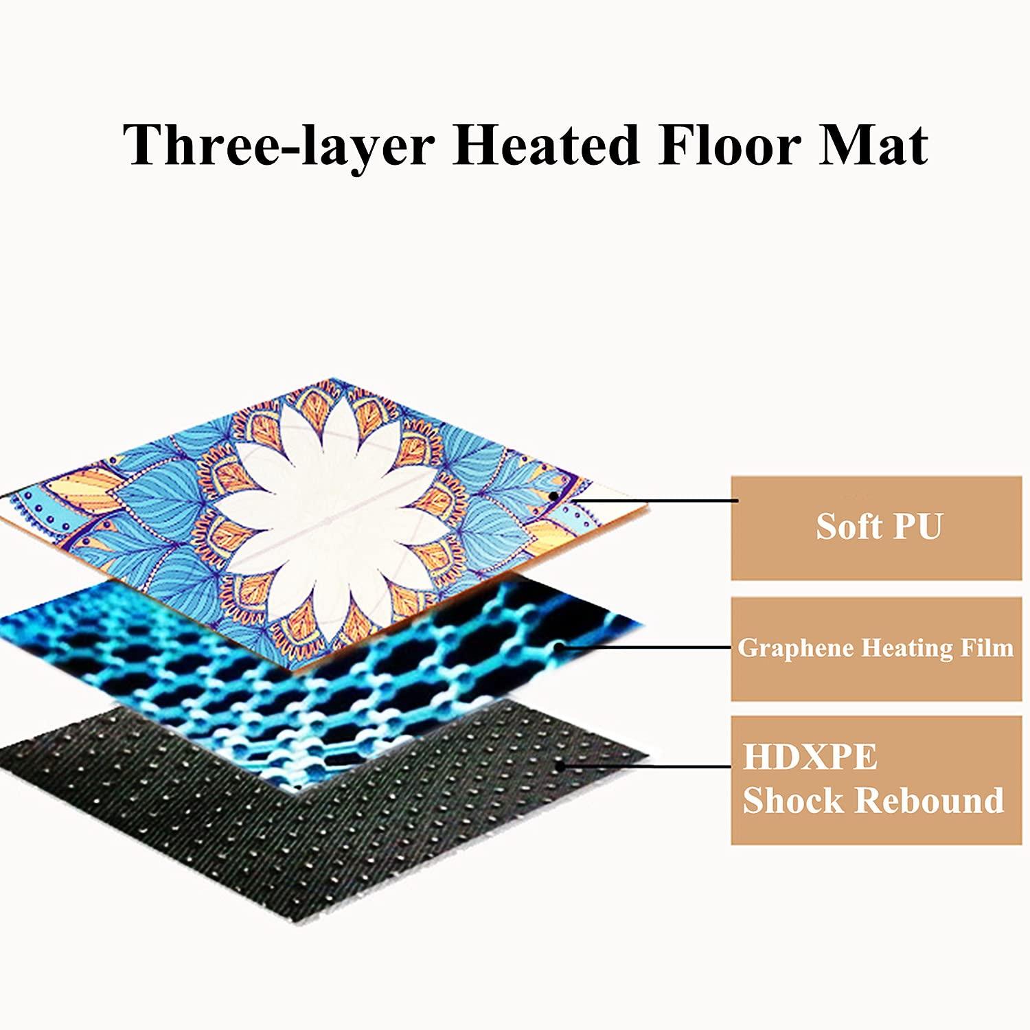 HBIAO Portable Heated Yoga Mat, Adjustable Temperature Heated Floor Mat, Non-Slip Electric Heating Pad Ideal for Yoga, Hot Yoga, Pilates, Fitness, Exercise,Blooming