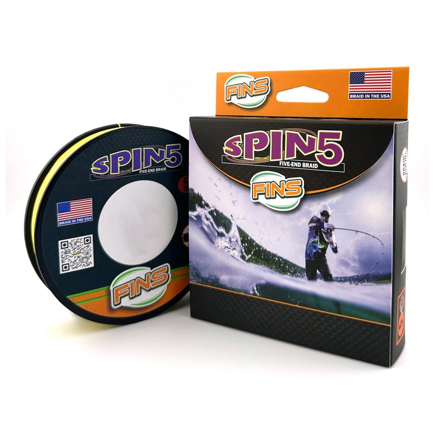FINS FINS Spin5 Advanced 5-End Braided Fishing Line - USA Made - Superior Roundness for Longer Casts, Ideal for Spinning & Baitcasting Reels - Yellow - 15 lb - 300 Yds