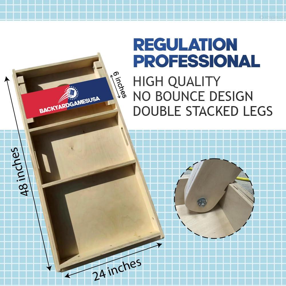 BackYardGamesUSA BackYardGamesUSA Pro Cornhole Boards Set | Made in USA | 3/4 Baltic Birch | No Bounce | Triple Thick Legs | Two Brace & Handles, Tournament 2x4 Regulation Set with Score Tower & Cornhole Bags
