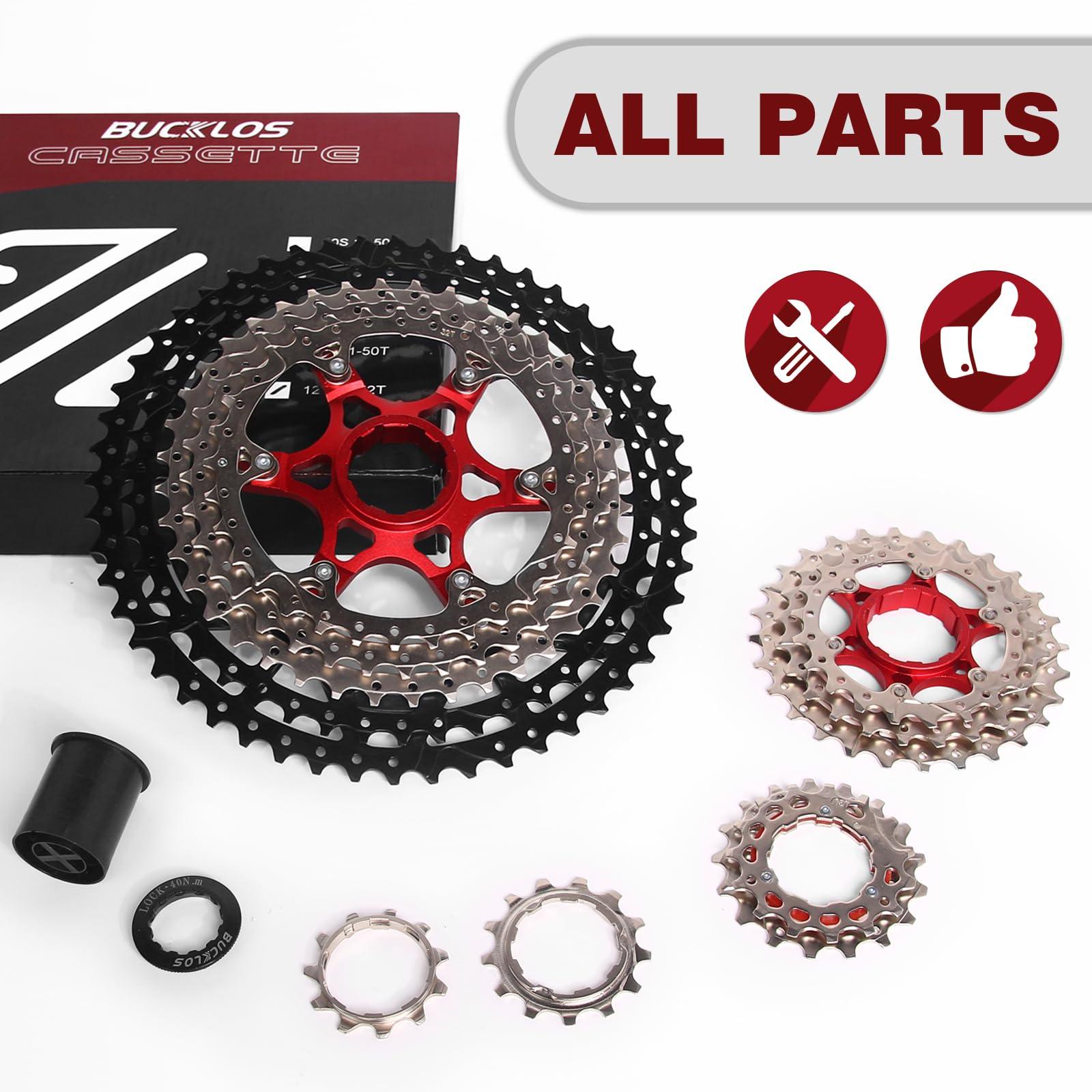 BUCKLOS BUCKLOS 8/9/10/11/12 Speed Cassette Ultra-Light 11-25/28/32/34/36/40/42/46/50/67T Bike Cassette Fit Mountain Bike/Road Bike/XC/DH/AM,Compatible with Shimano Sram HG Hub Driver