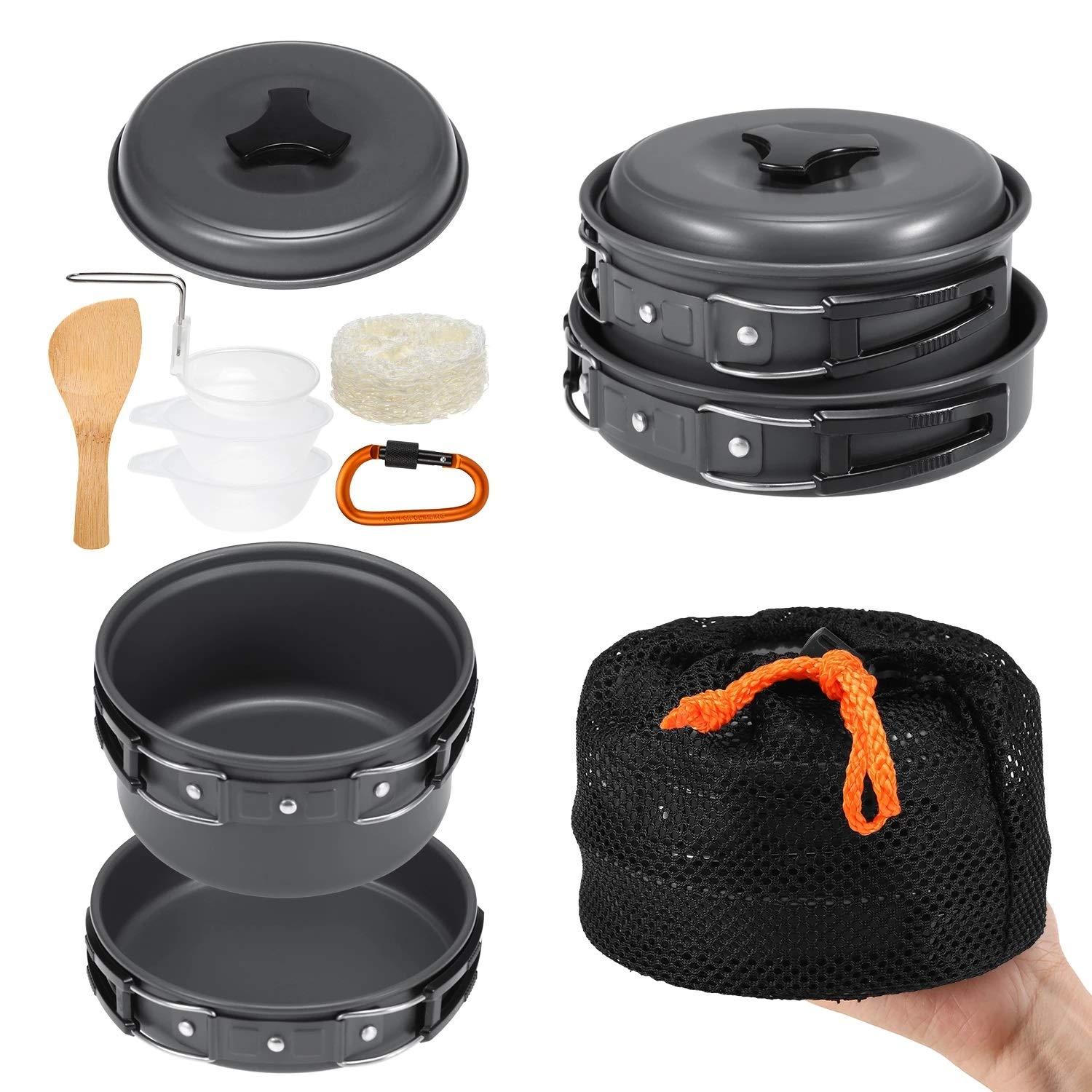 OUTPFTS OUTPFTS 10pcs Camping Cookware Mess Kit Camping Pot Pan Bowl Cookset Outdoor Cooking Equipment Pot Pan Bowls Backpacking Hiking Gear
