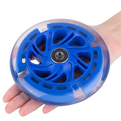 AOWISH AOWISH 120mm Light-up Scooter Wheels Pair 120mm X 24mm Scooters LED Flash Front Wheels Replacement w/Bearings ABEC-9 for Micro Kickboard, 3-Wheeled Push Scooters (Blue)