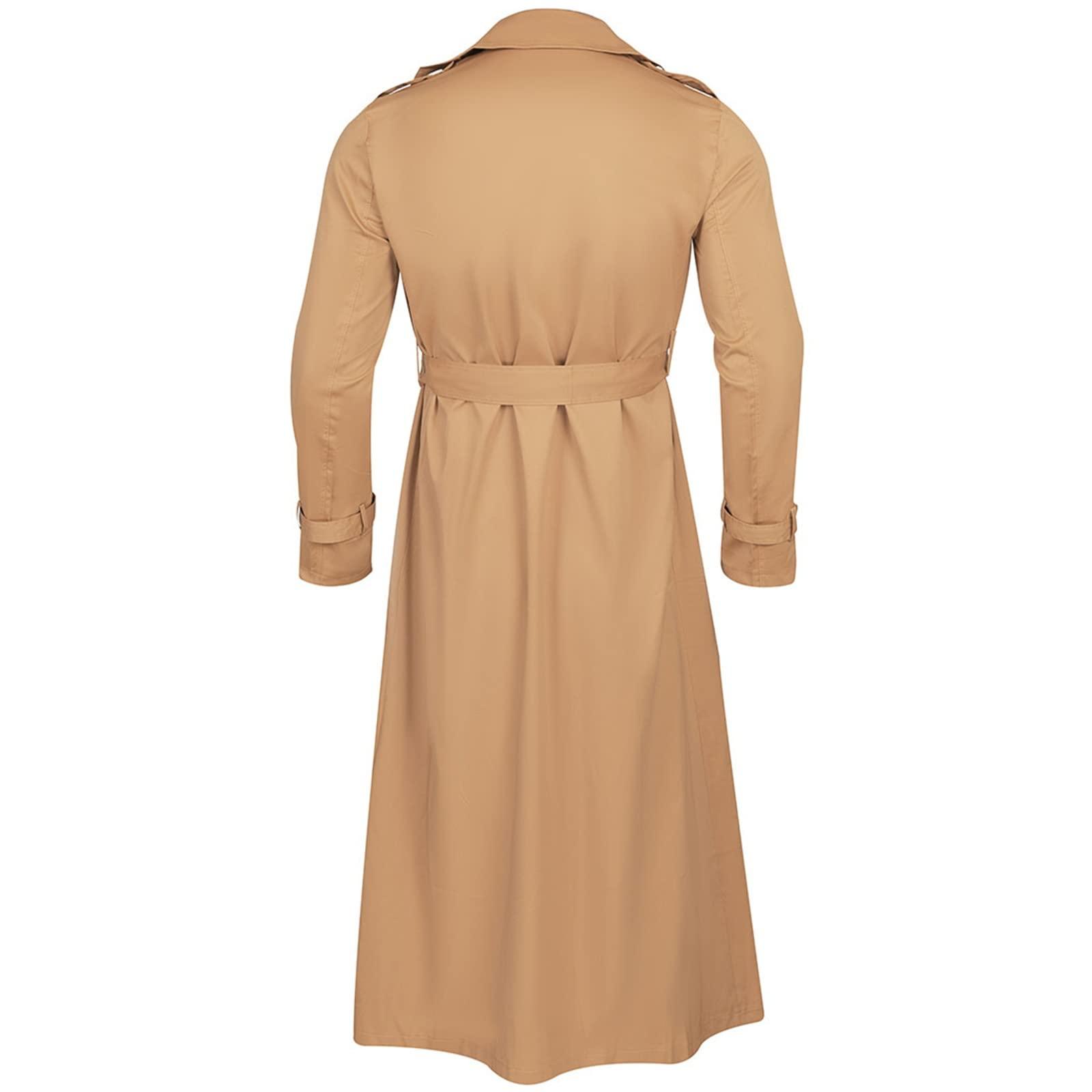 Ymosrh Ymosrh Men's Big & Tall Long-Sleeve Luxury Full Length Trench Coat with Hoodie, Rain Coat, Winter Jacket - 3XL (XL, Khaki)