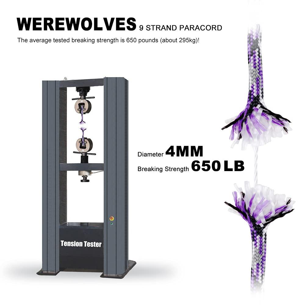 WEREWOLVES 650lb Paracord/Parachute Cord - 9 Strand Paracord Rope - 100\', 200\' Spools of Parachute Cord, Type III Paracord for Camping, Hiking and Survival (Purple Mix, 100 Feet)