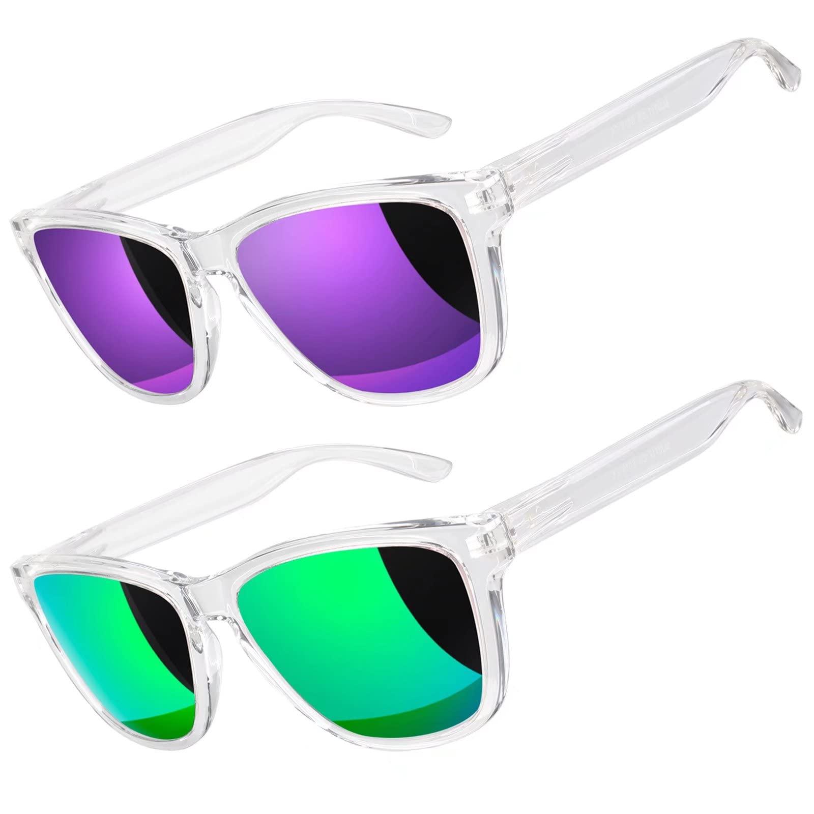 LINVO LINVO Polarized Sunglasses for Women Men, Clear Frame Colorful Mirrored Sun Glasses with UV Protection