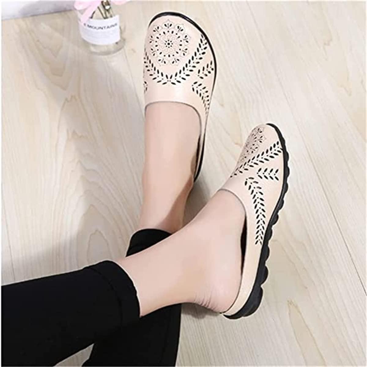 MiNGQIU MiNGQIU Owlkay Casual All-Match Hollow Slippers,Women's Low Top Flat Leather Sandals Women's Comfortable Slip-on Loafer Shoes,Sandals Flats for Women Slip-on Loafer. (Yellow,9)